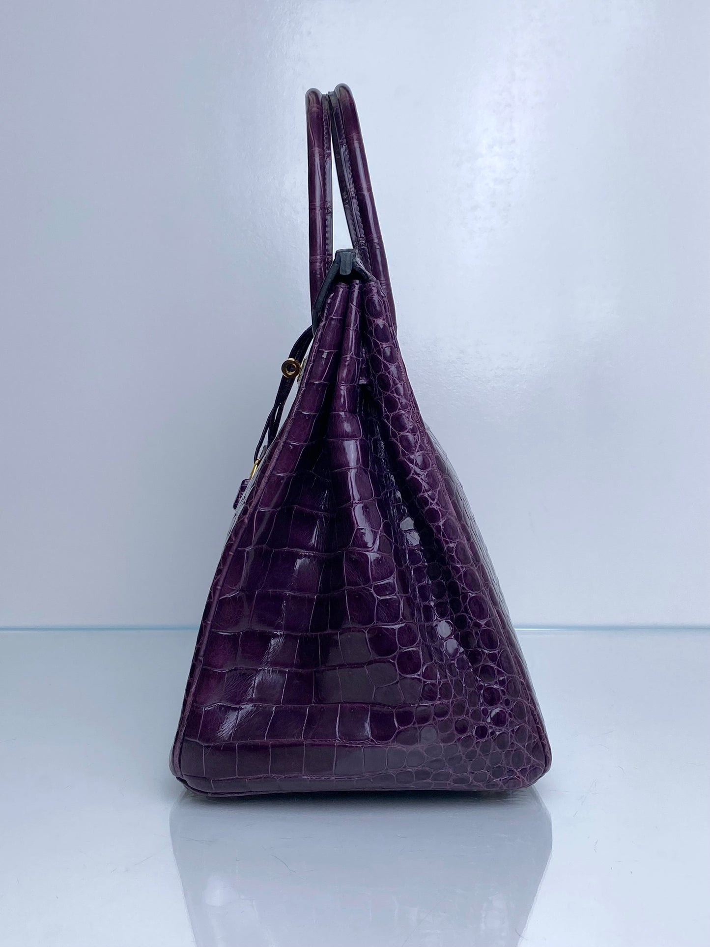 Hermes Birkin 35 Amethyst Shiny Porosus GHW #O