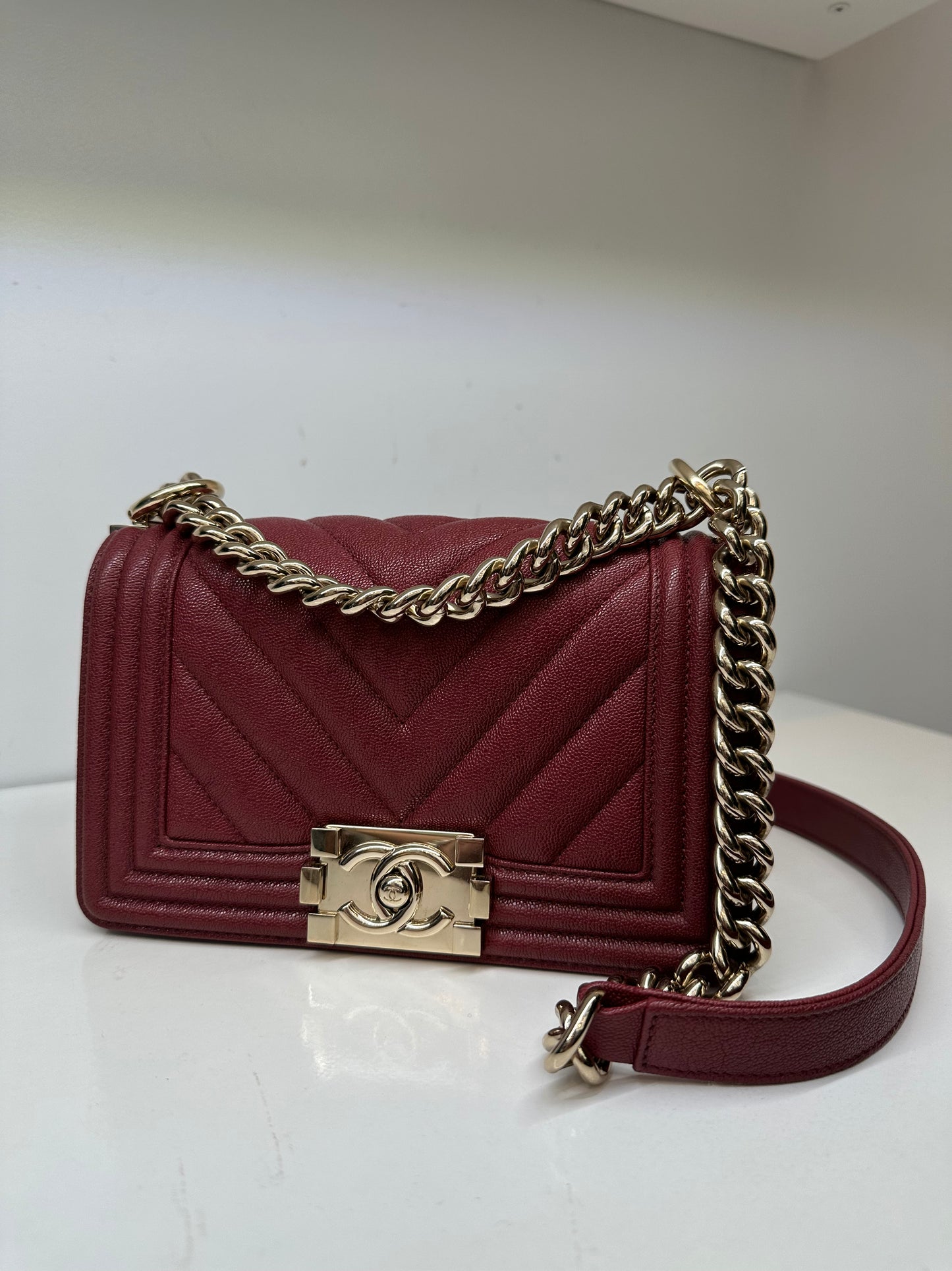 Chanel Boy Small Red Caviar GHW