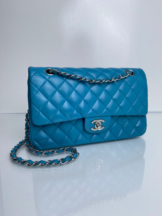 Chanel Classic Double Flap Turquoise Lambskin Bag SHW