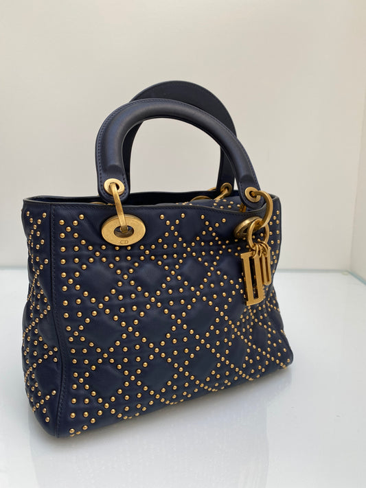 Christian Dior Navy Lady Dior Cannage Bag