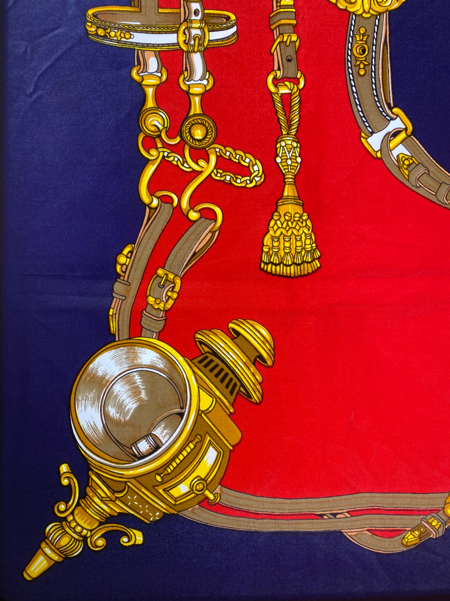 Pierre Baccara ‘Cuirs de Sellerie’ Navy, Red & Gold Silk Scarf