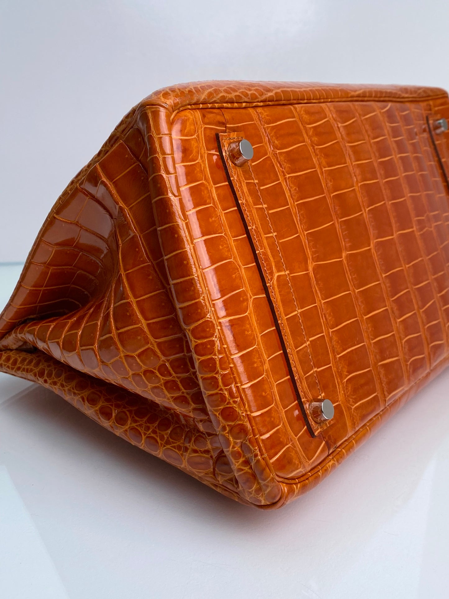 Hermes Birkin 35 Orange Shiny Porosus Crocodile PHW #P