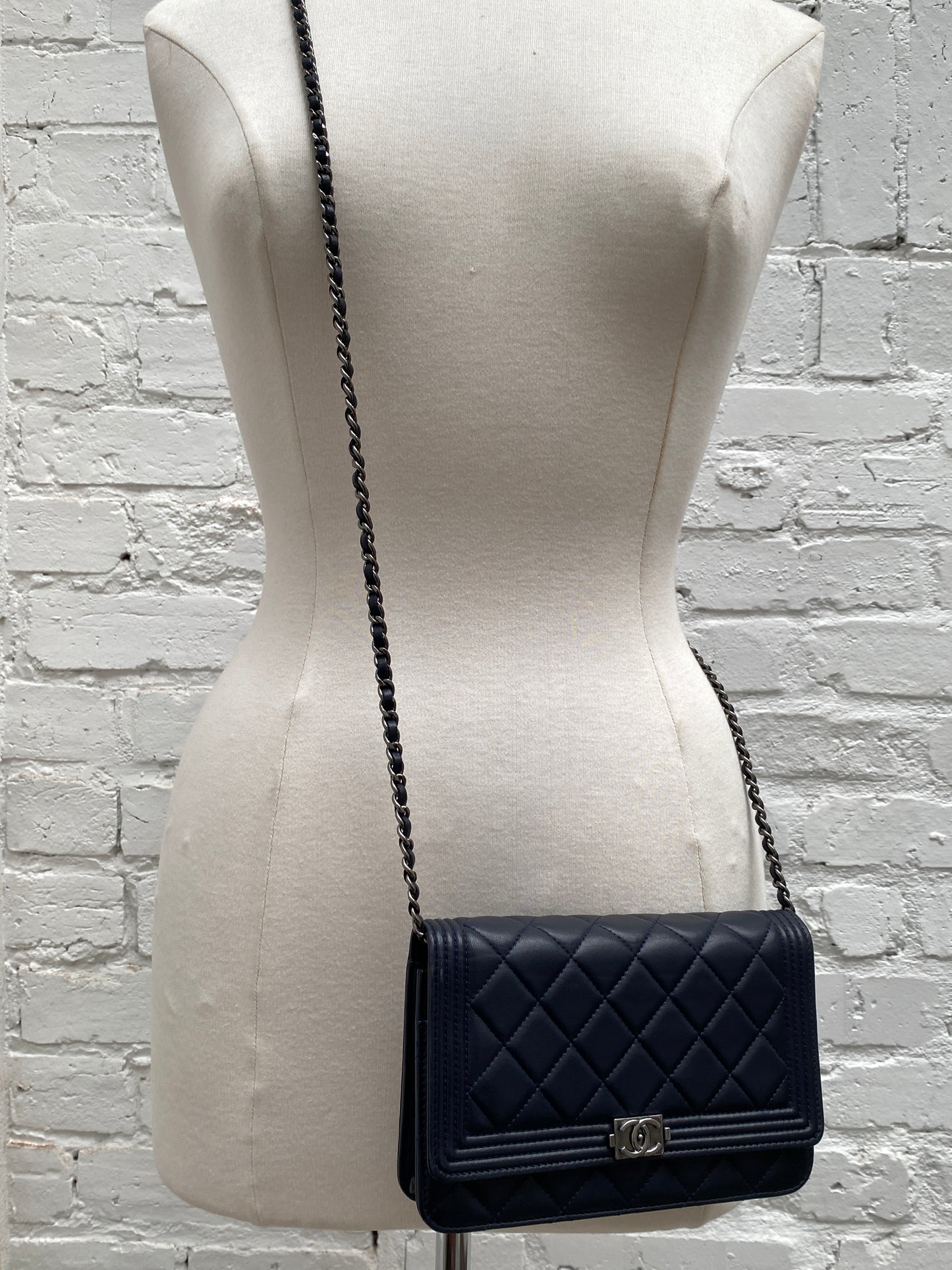 Chanel Midnight Blue Lambskin Boy Wallet On Chain SHW #21