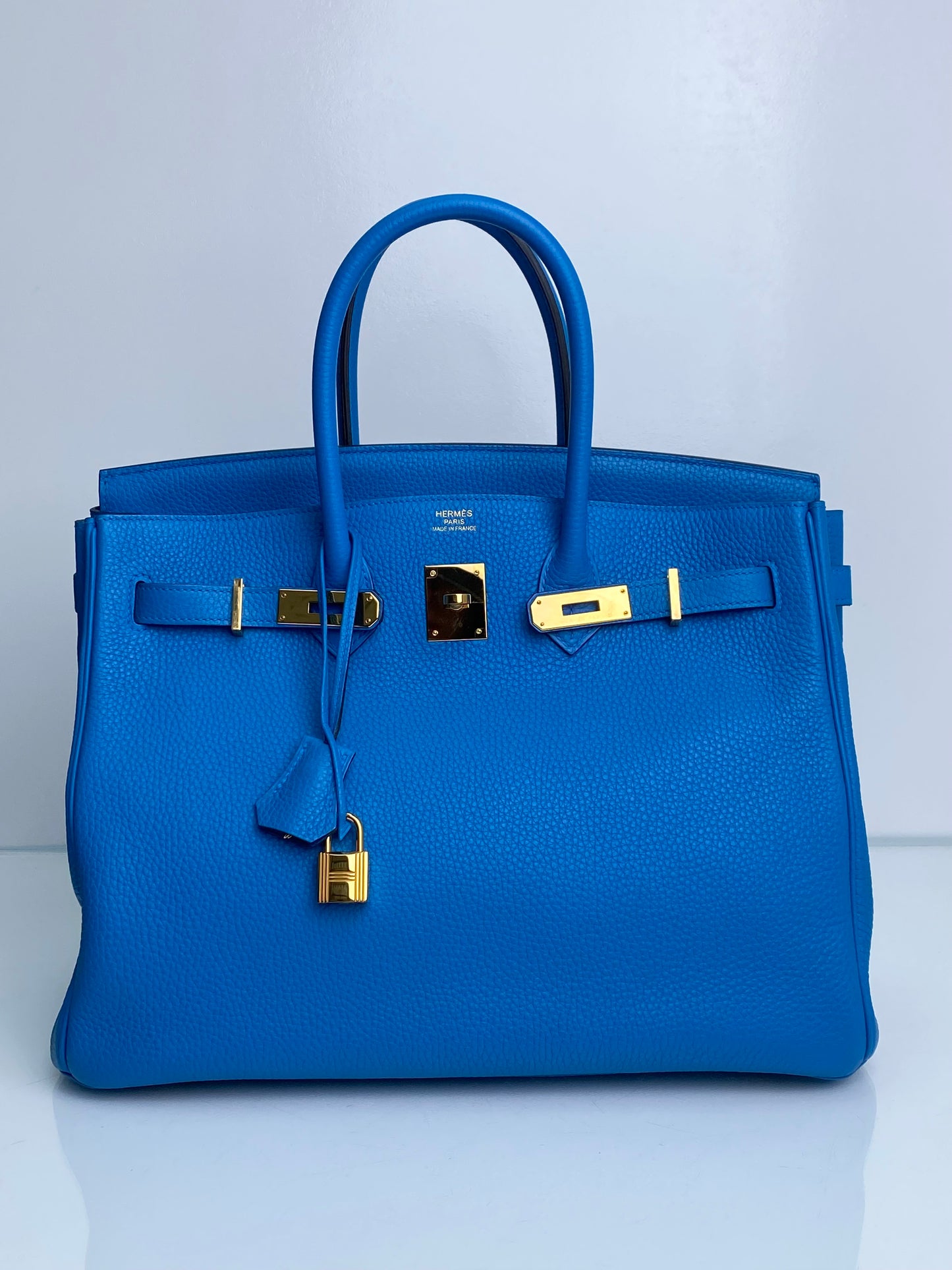 Hermes Birkin 35 Bleu Zanzibar Clemence GHW #A