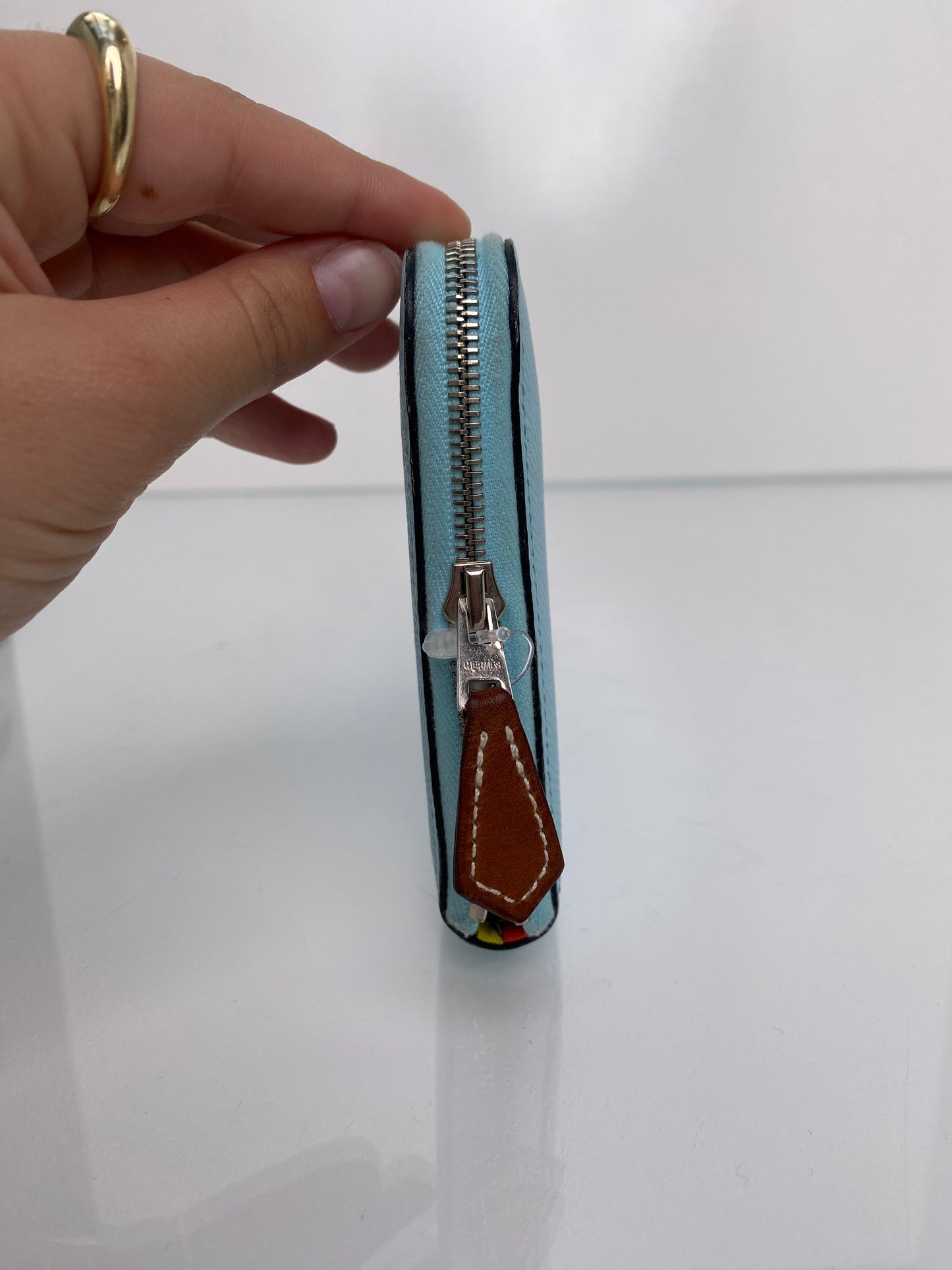 Hermes Azap Silk Blue Atoll Epsom Zip around Long wallet PHW