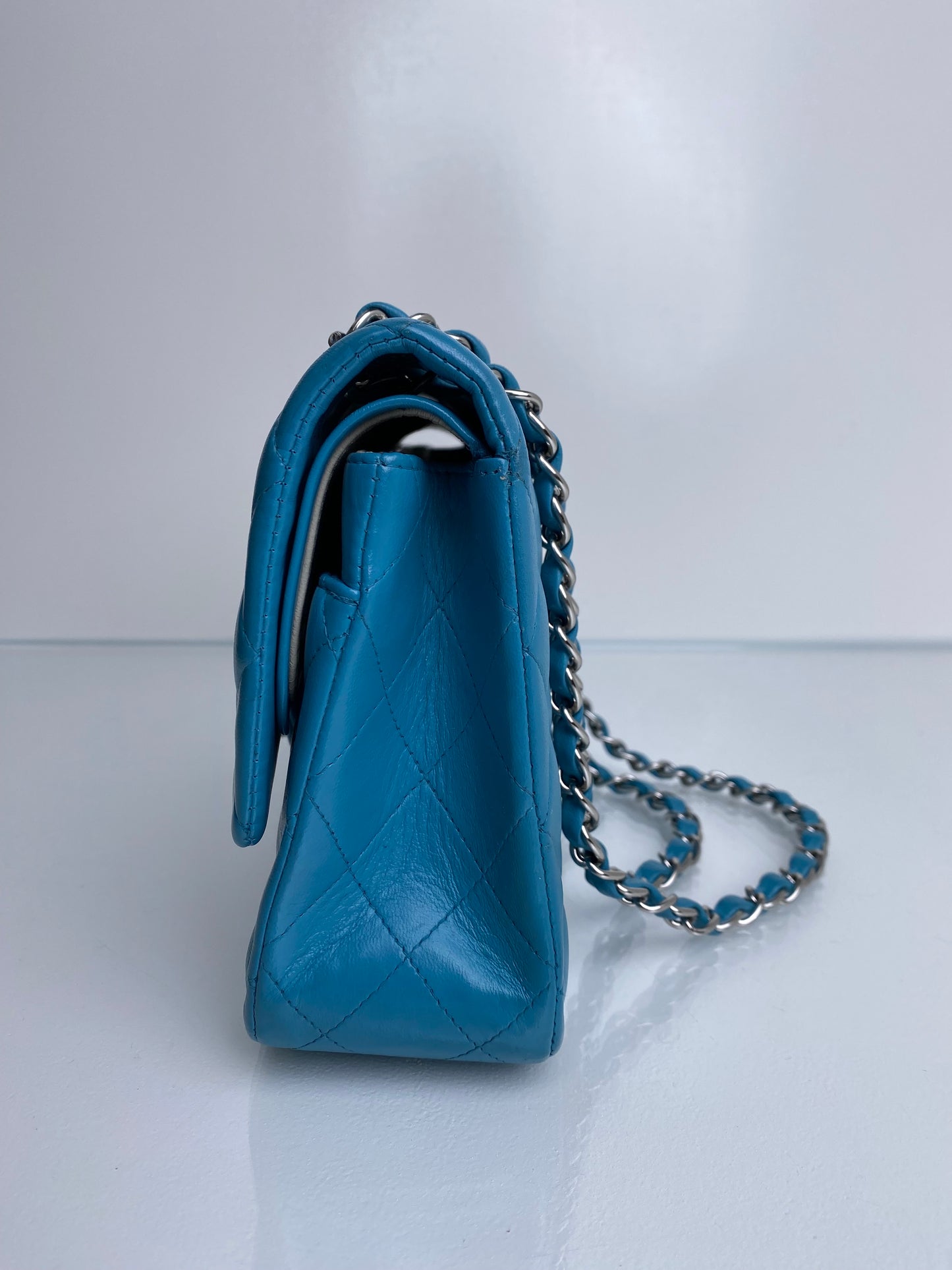 Chanel Classic Double Flap Turquoise Lambskin Bag SHW
