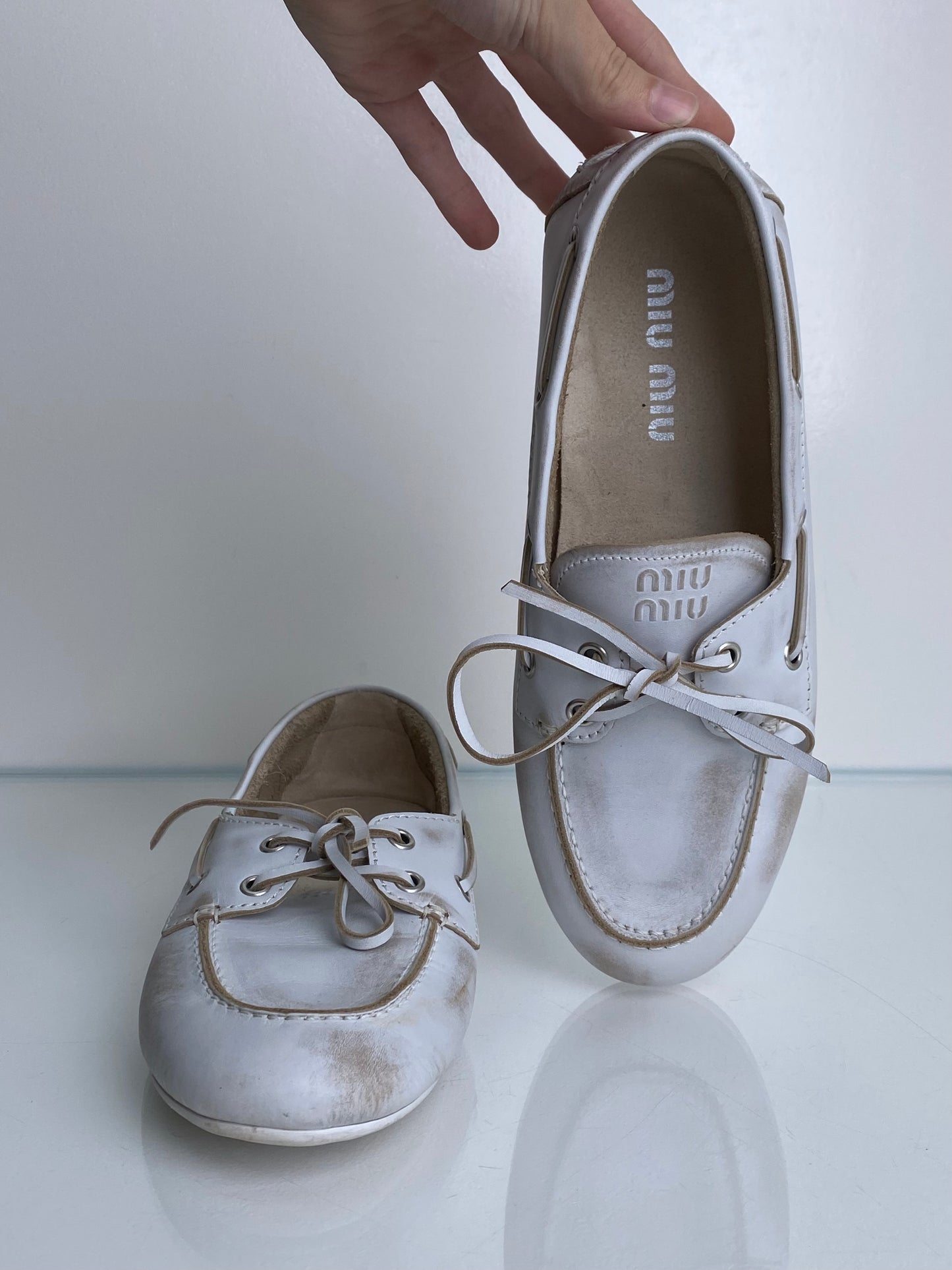 Miu Miu White Boat Shoes, 39