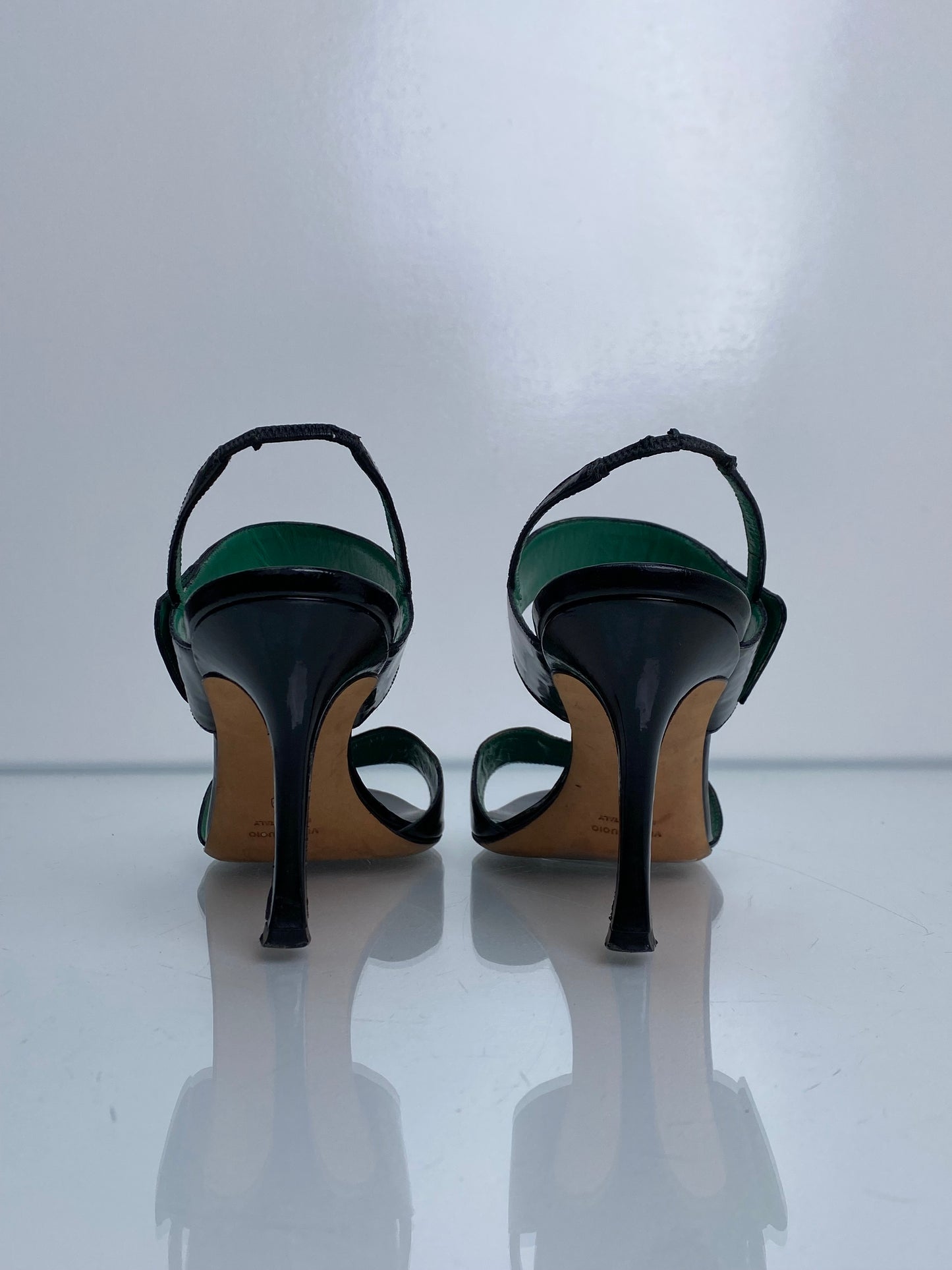 Manolo Blahnik Black Patent Strappy Heels, 39