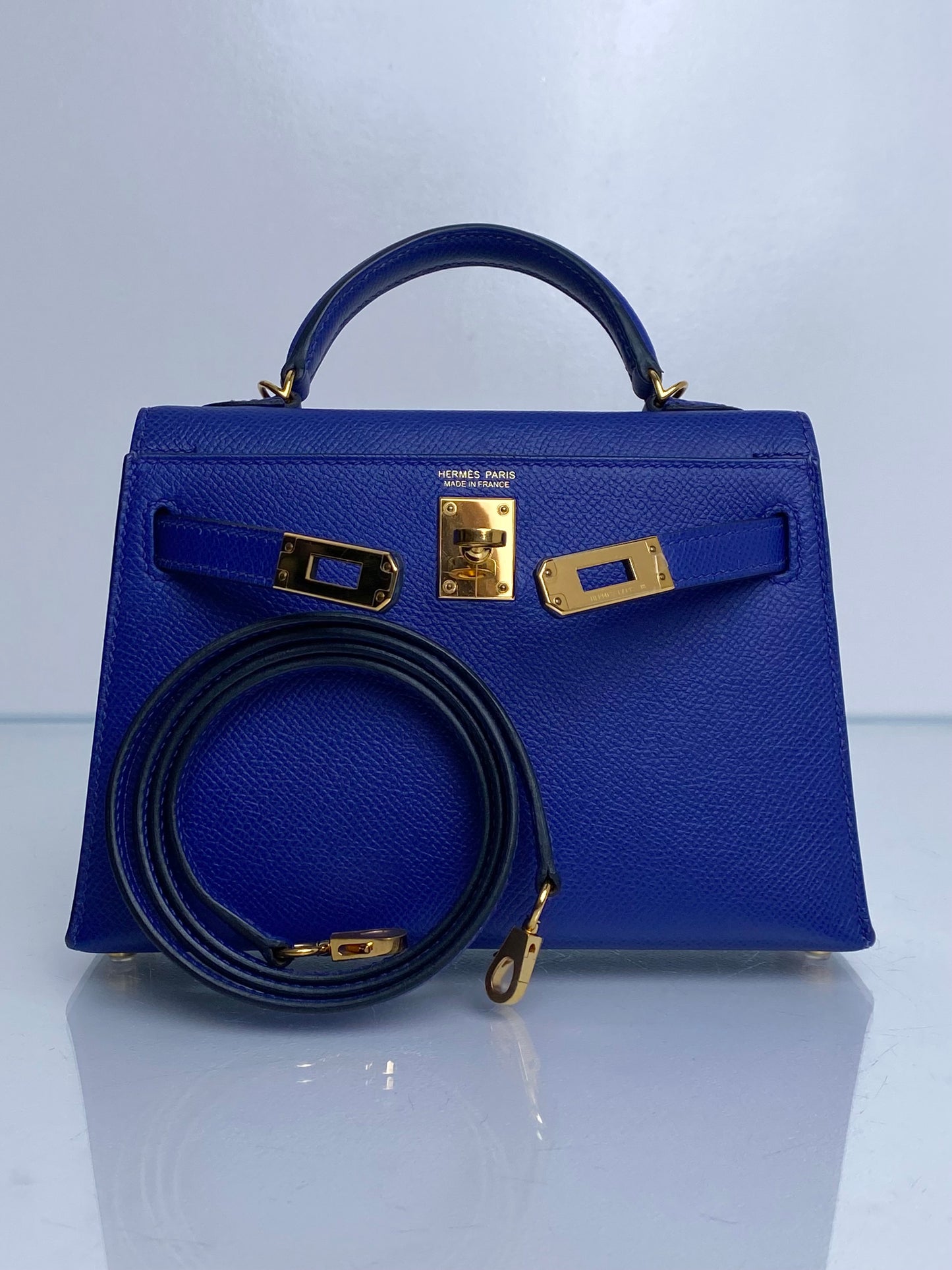 Hermes Mini Kelly Bleu Electrique Epsom GHW #C