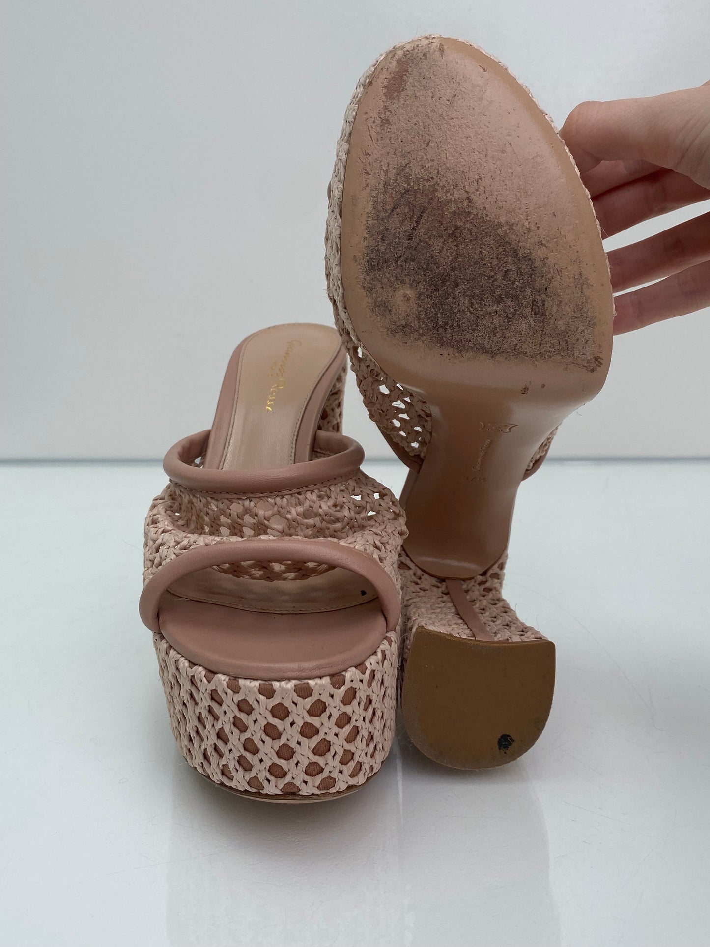 Gianvitto Rossi Mesh/Leather Nude Heels, 37.5