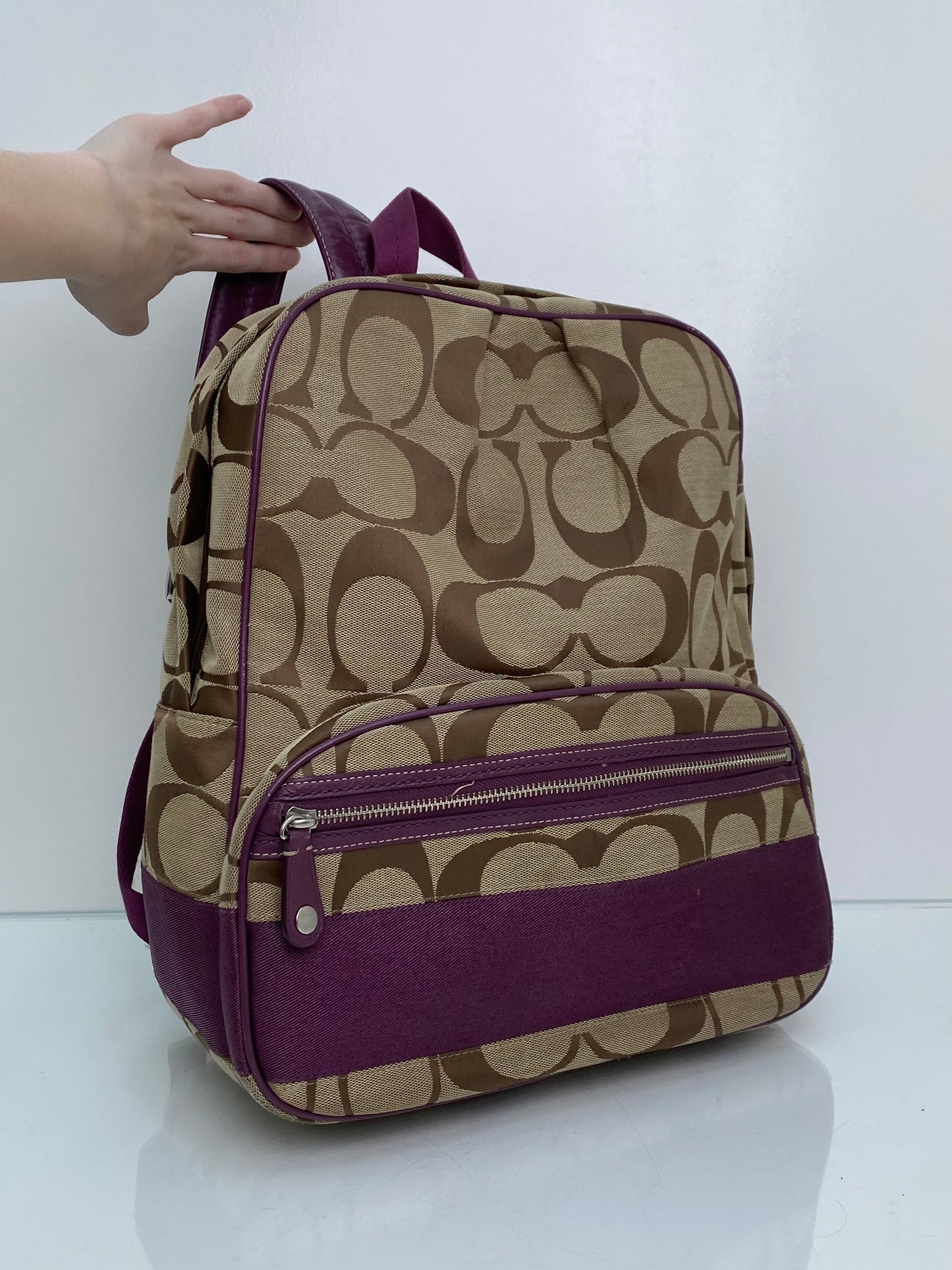 Coach Brown Canvas & Purple Leather Backpack