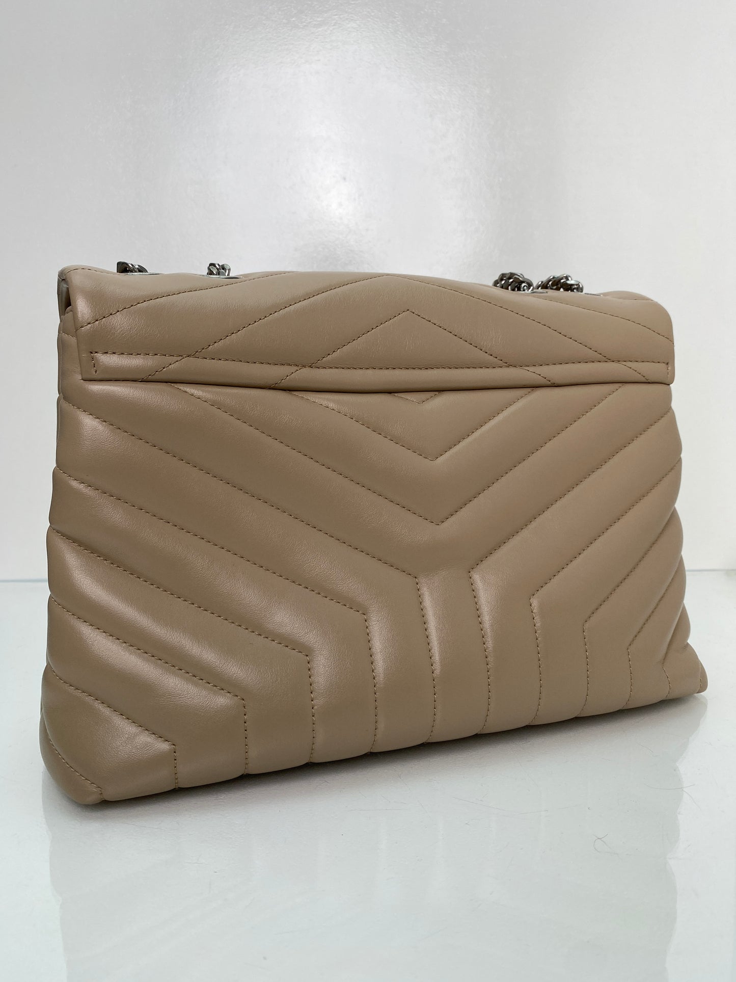 Saint Laurent Lou Lou Beige Leather Shoulder Bag SHW