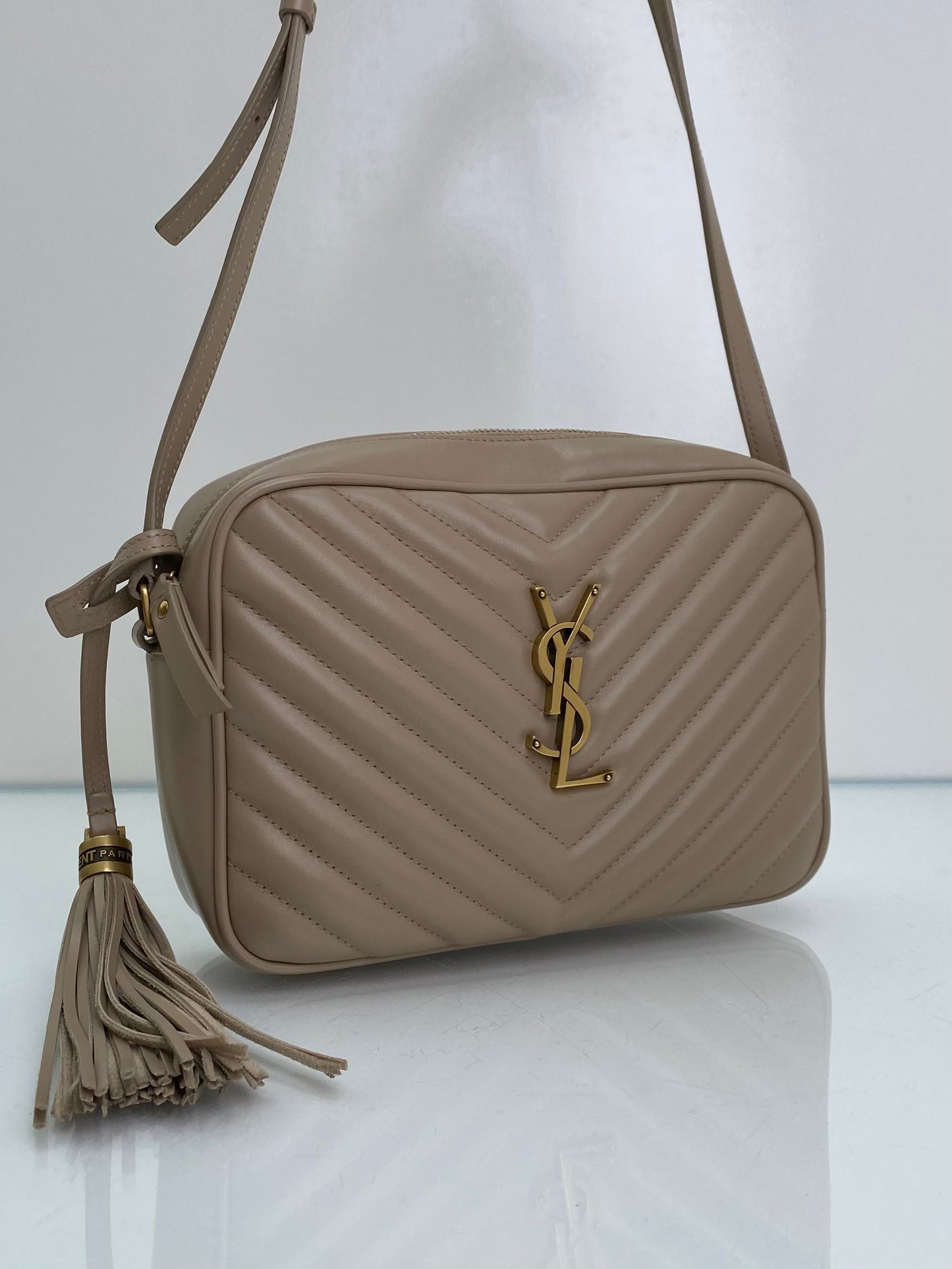 Saint Laurent Tan Lou Lou Crossbody Bag GHW