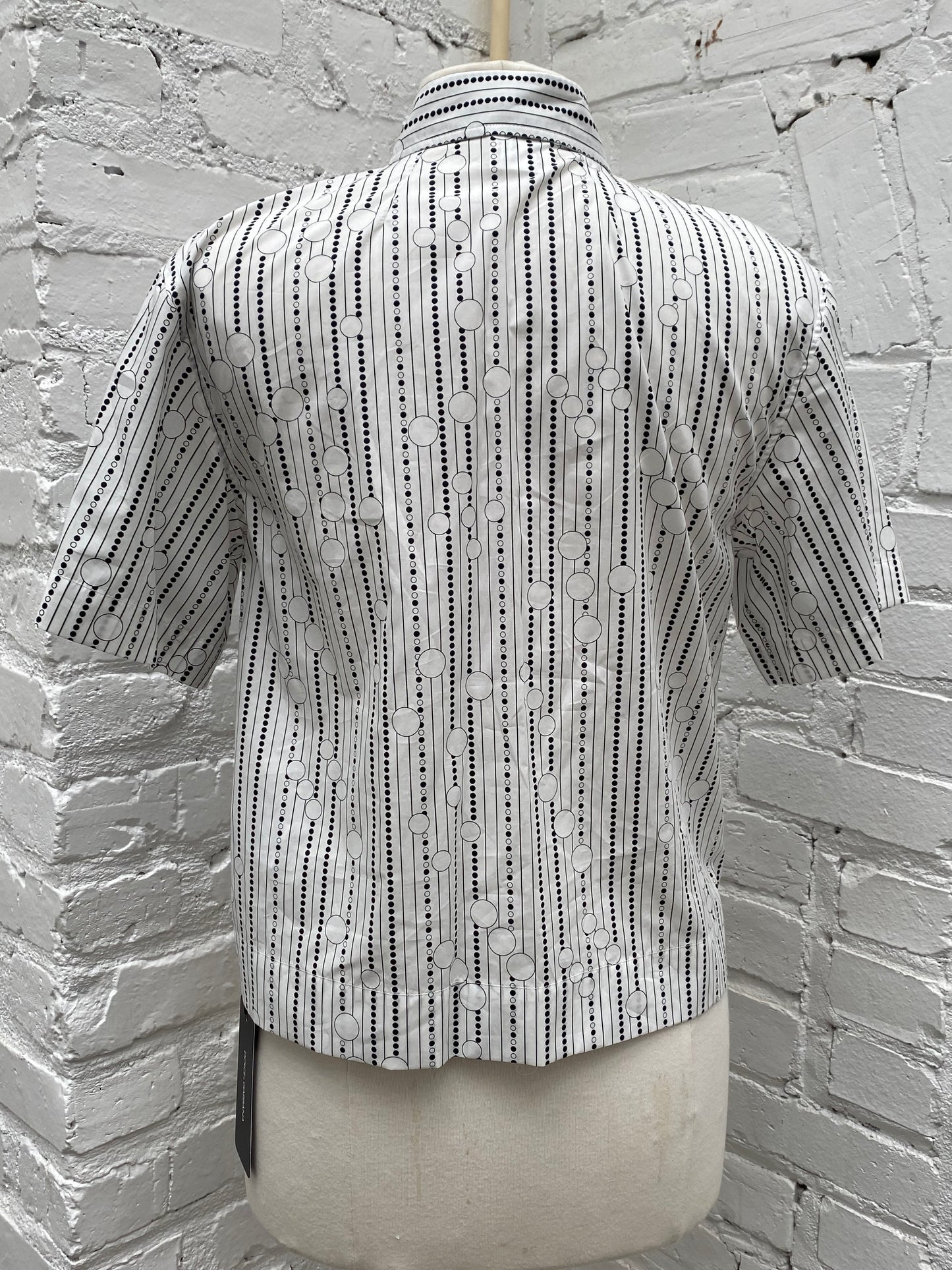 Dolce & Gabbana White & Black Stripe & Dot Button Up Top, 42