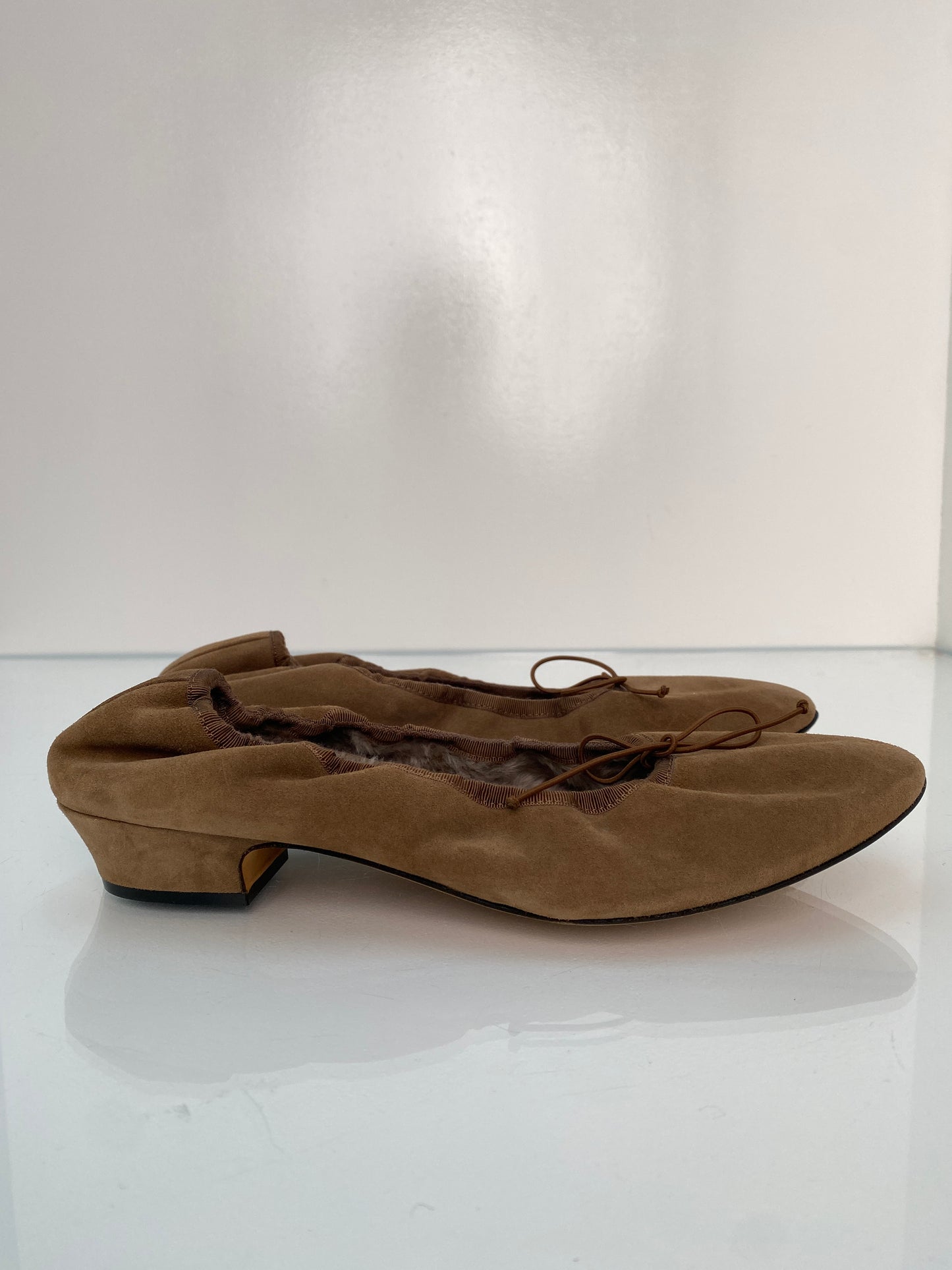 The Row Suede Fur Lined Ballet Flats, 38.5