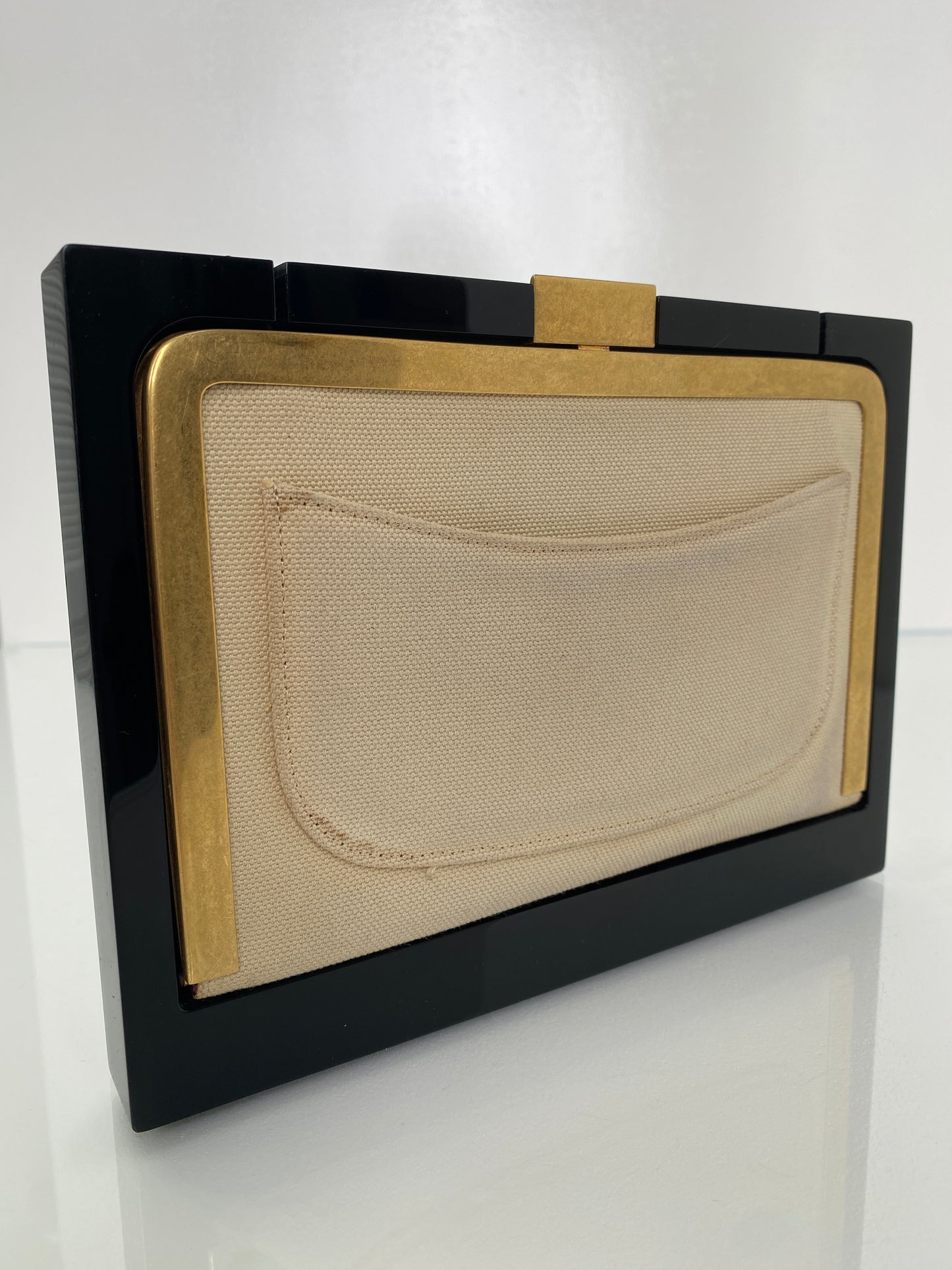 Chanel Black Lambskin 2014 Lambskin & Plexiglass "Collection Privee" Picture Frame Minaudière Bag GHW