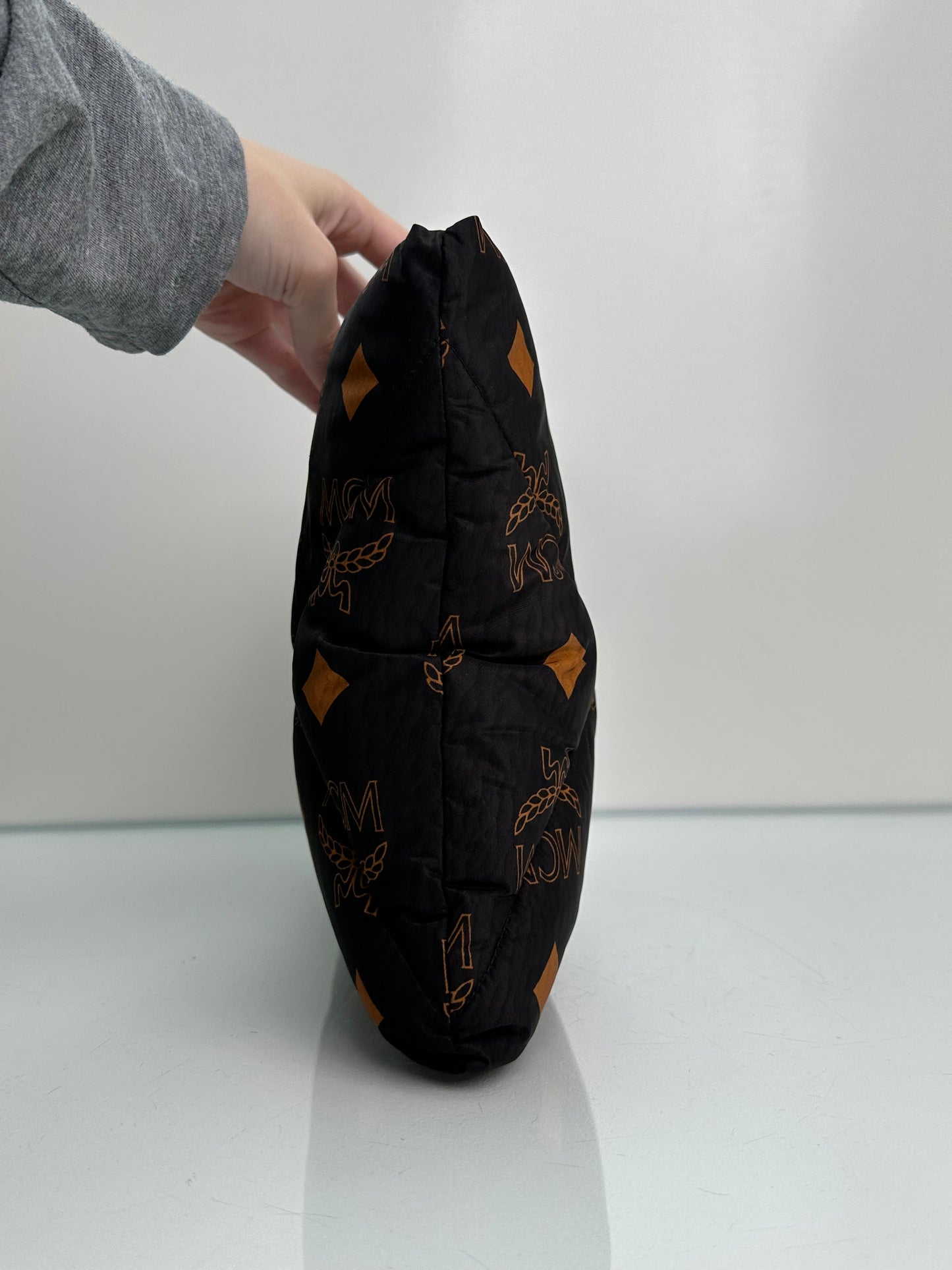 MCM Black & Orange Monogram Quilted Pouch
