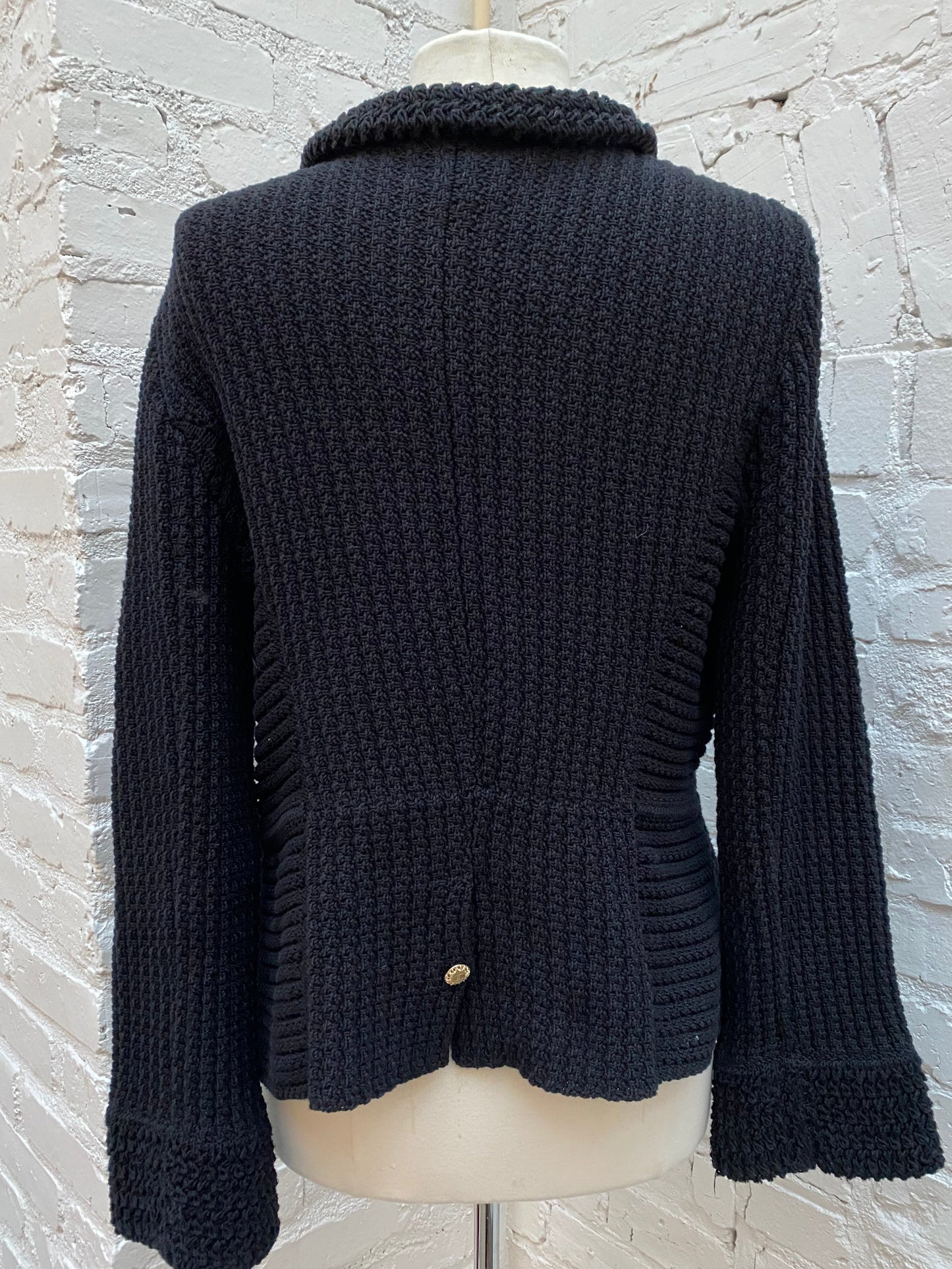 Chanel Vintage Black Knit & Gold Chain Cardigan, 42