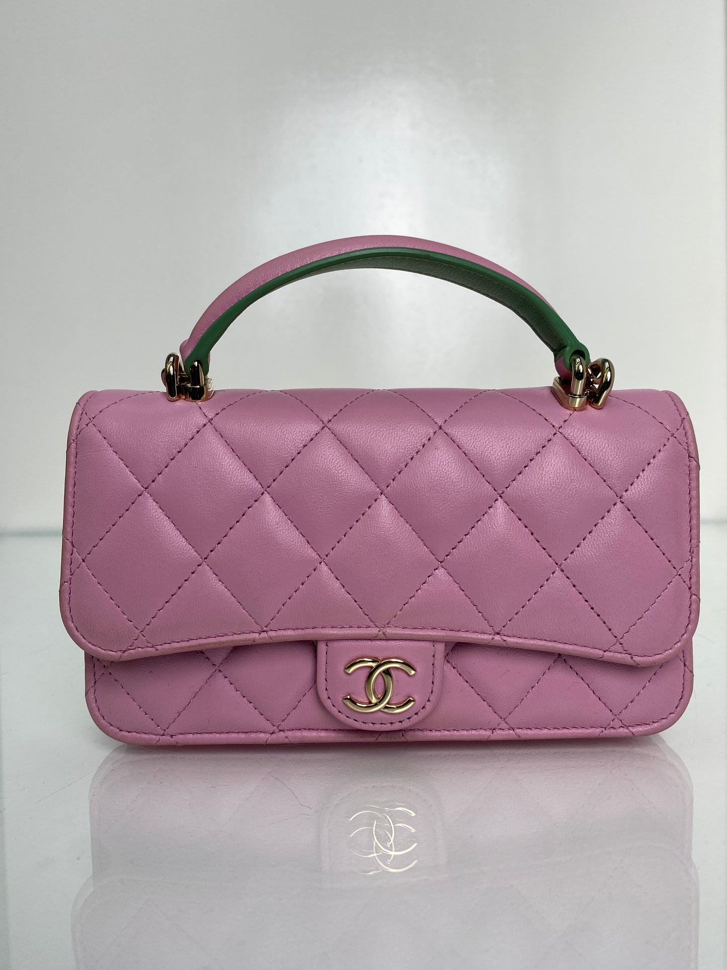 Chanel Pink & Green Top Handle Phone Holder Crossbody Bag GHW