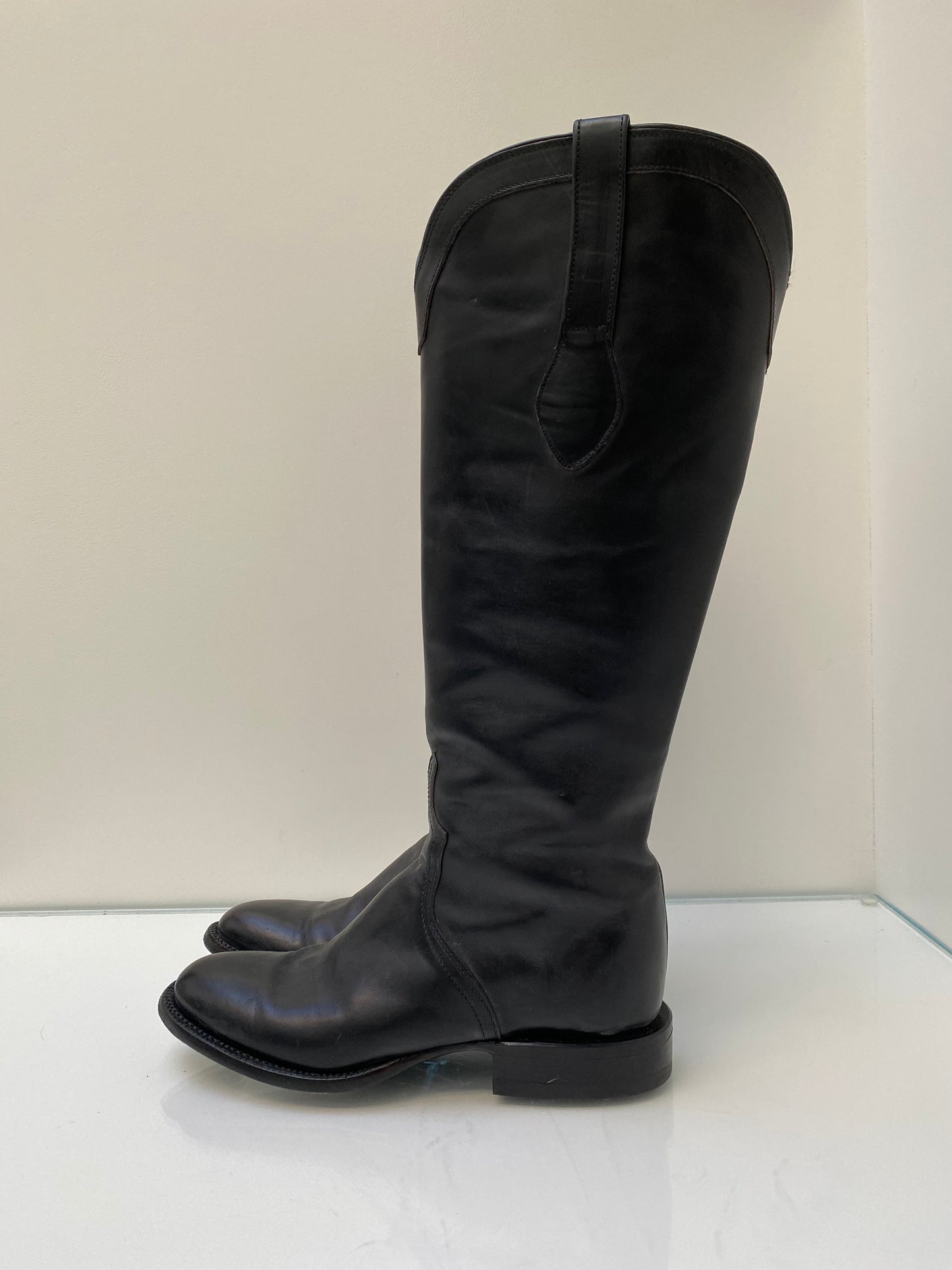 Luchese Black Leather Tall Boots, 6.5