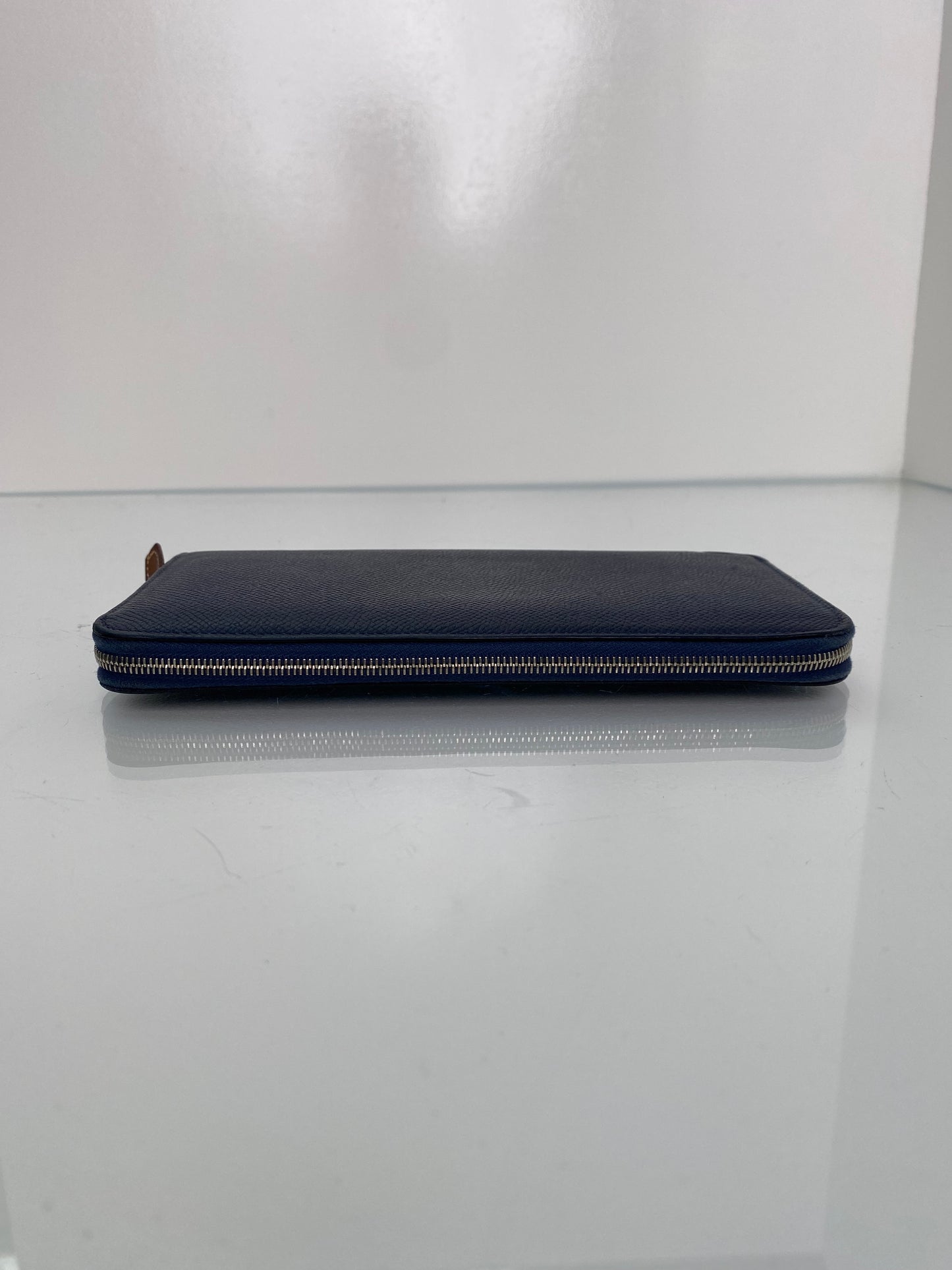 Hermes Azap Silk Blue Saphir Epsom Zip around Long wallet PHW