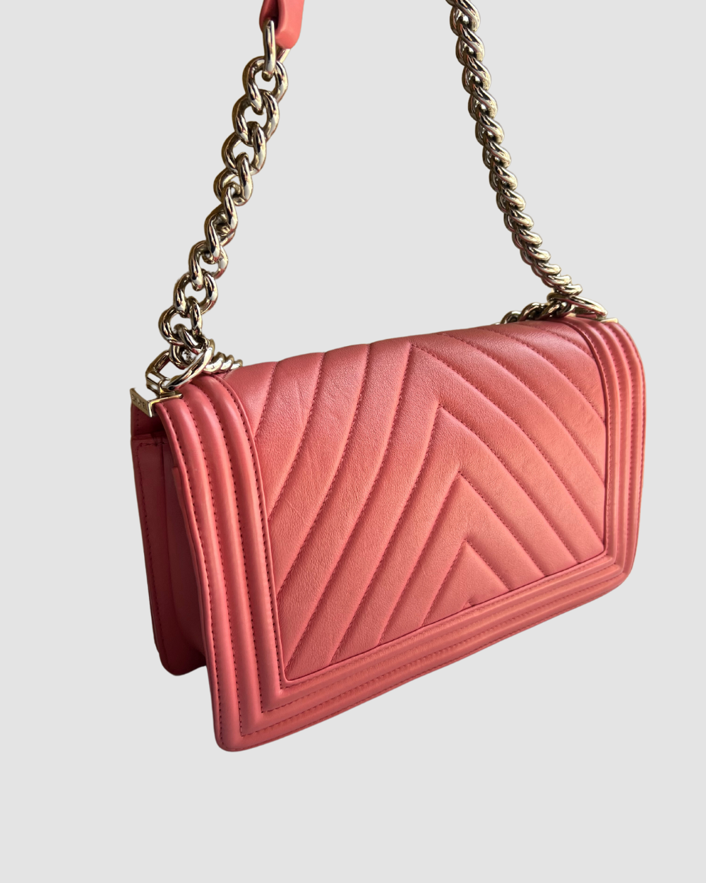Chanel Boy Medium Pink Chevron Caviar SHW