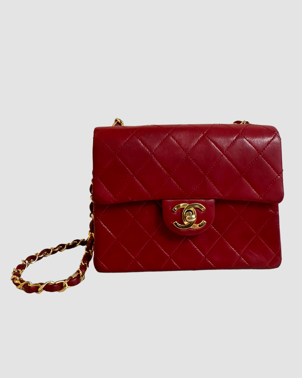 Chanel Vintage Mini Red Lambskin Square Flap Bag GHW