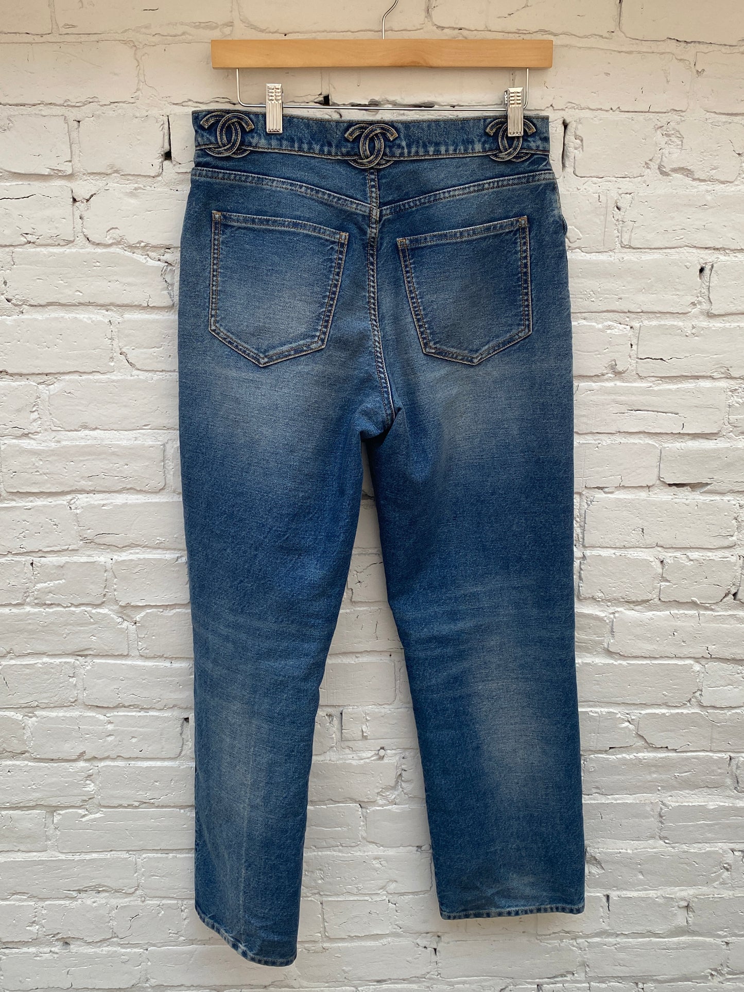 Chanel Medium Wash CC Logo Jeans, 38