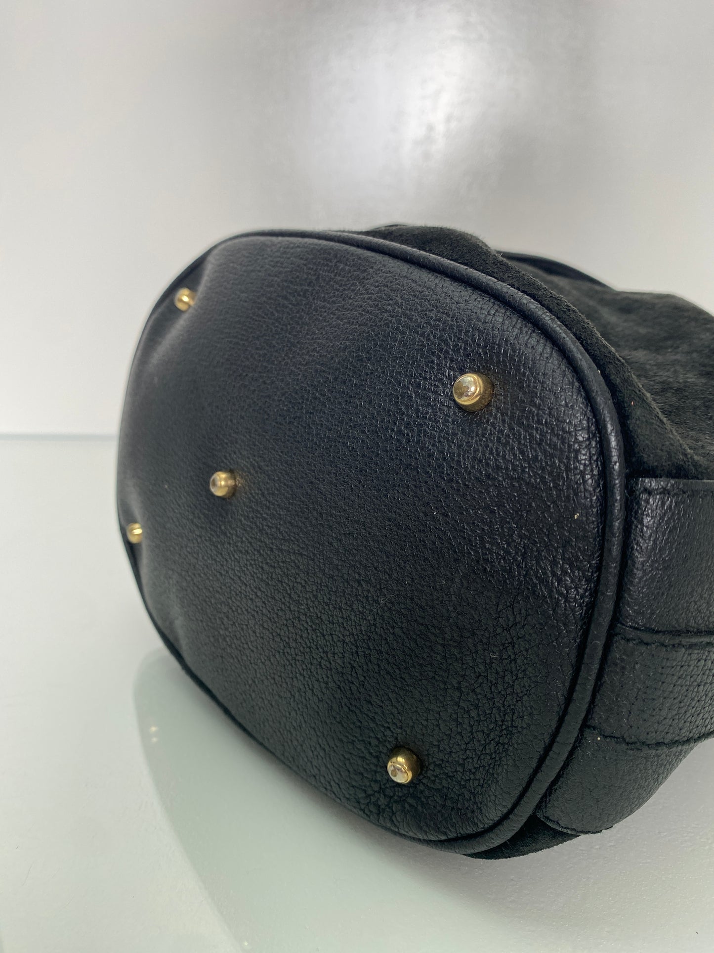 Gucci Vinatge Black Suede Bamboo Bucket Bag GHW