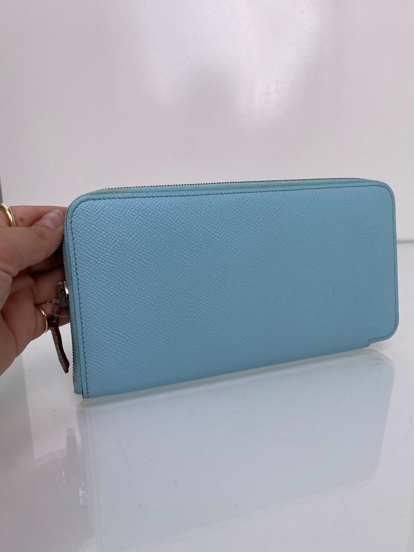 Hermes Azap Silk Blue Atoll Epsom Zip around Long wallet PHW