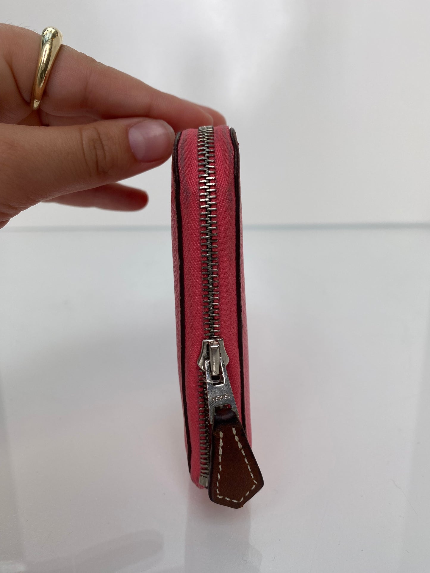 Hermes Azap Silk Rose Azalee Epsom Zip around Long wallet PHW