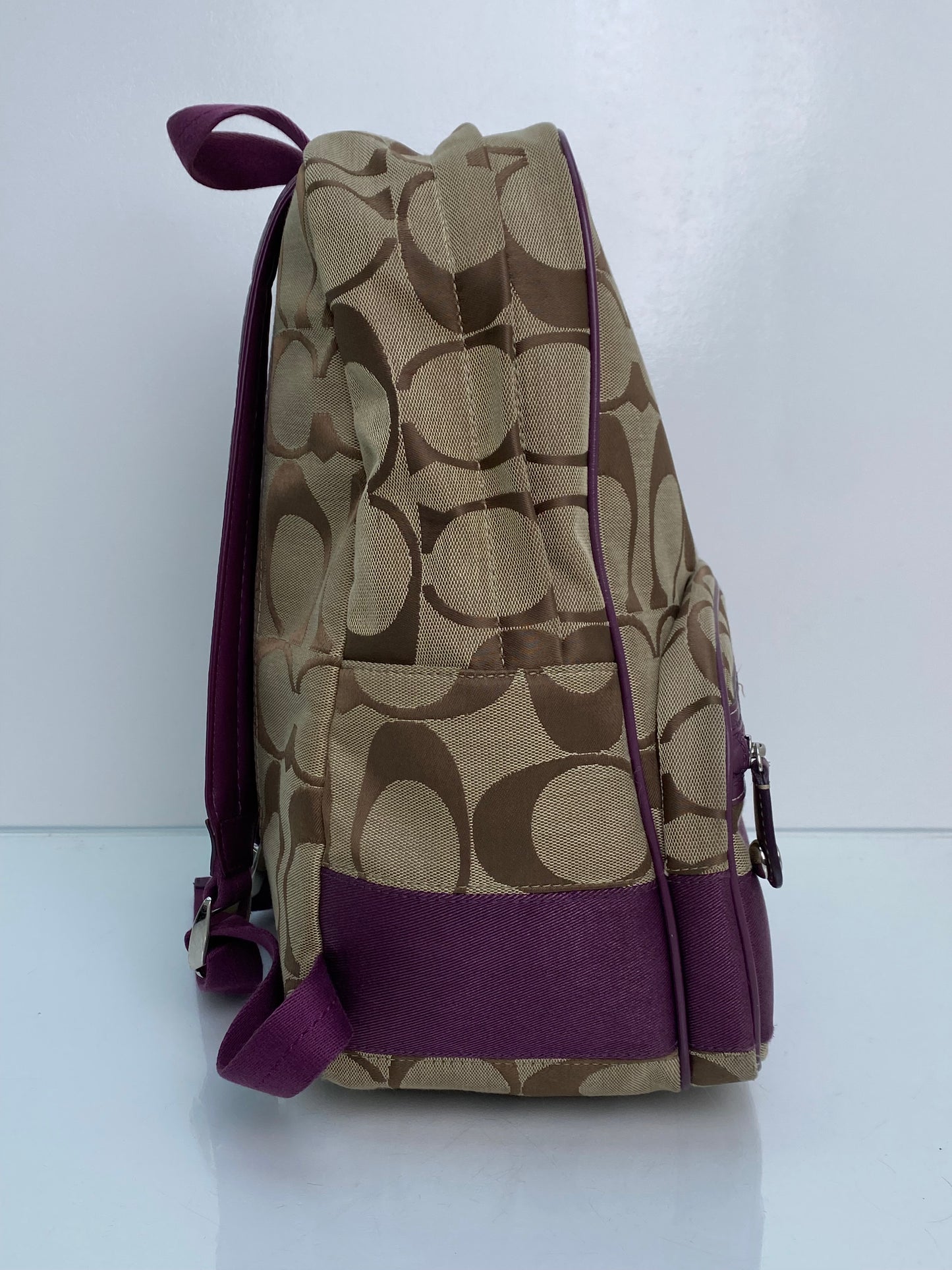 Coach Brown Canvas & Purple Leather Backpack