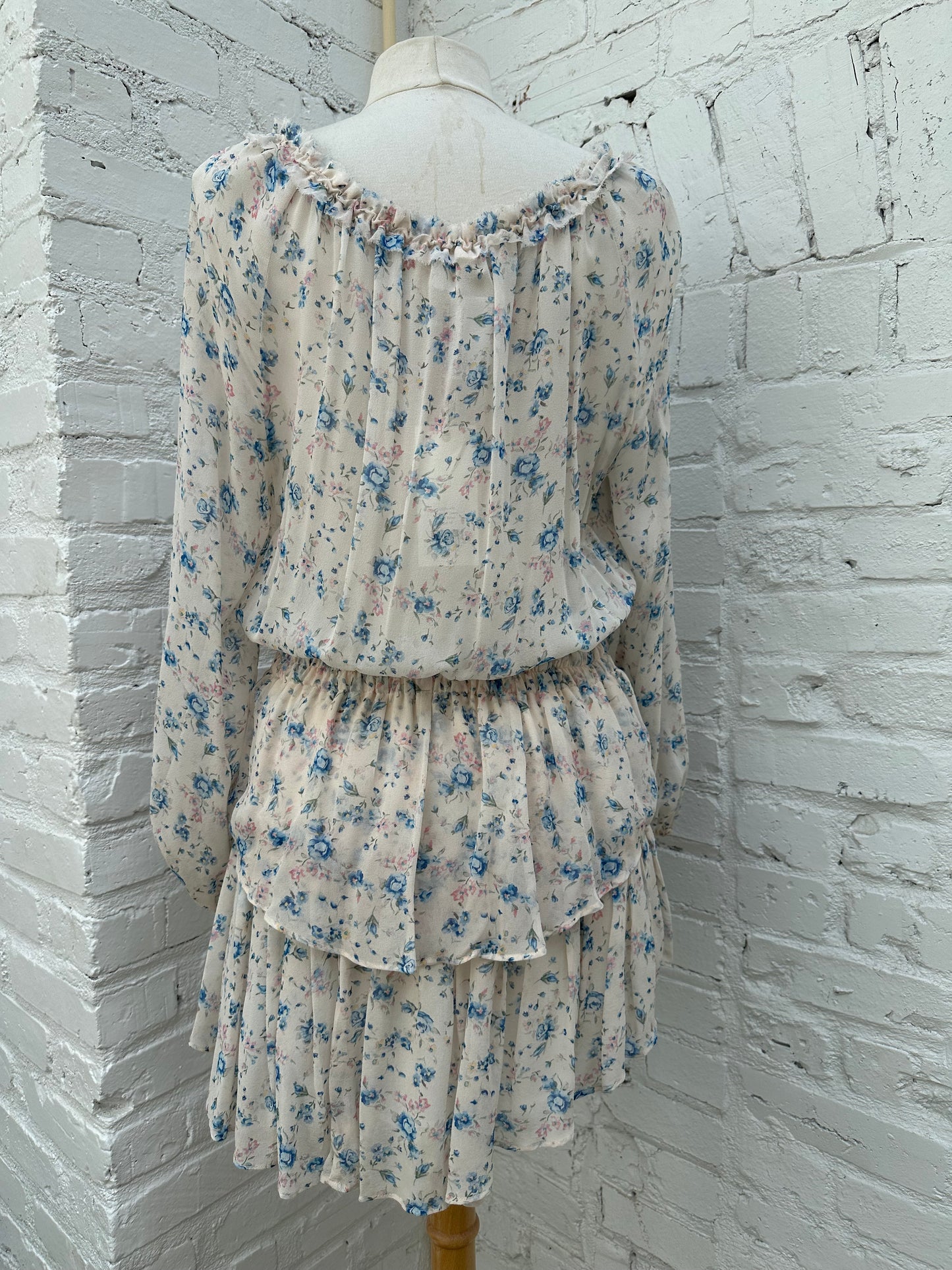 LoveShackFancy White, Blue & Pink Floral Dress, M