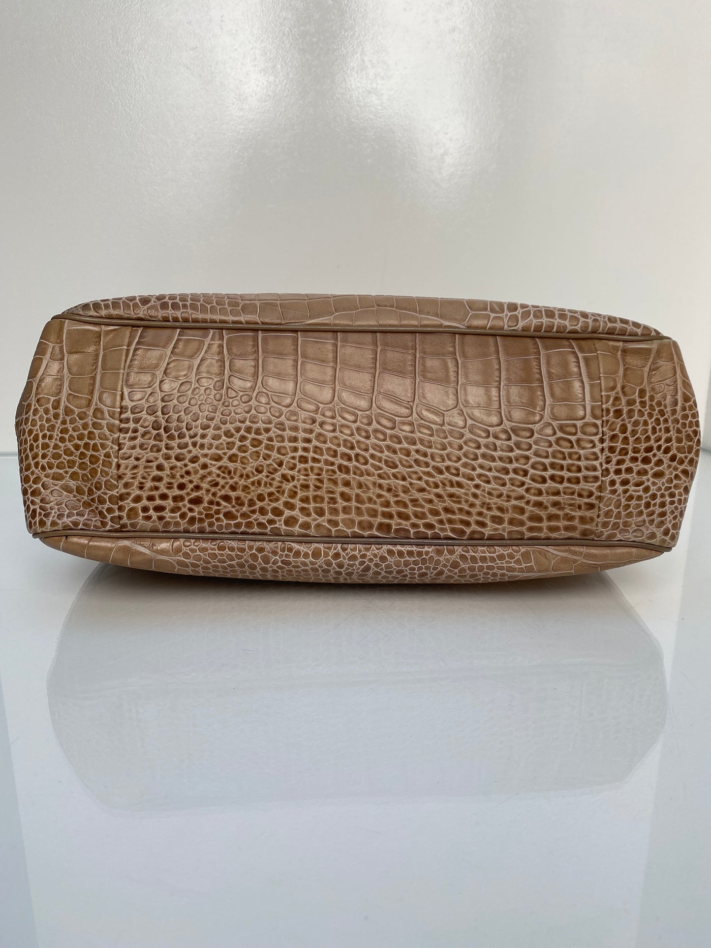 Longchamp Roseau Light Brown Embossed Leather Tote SHW (As Is)