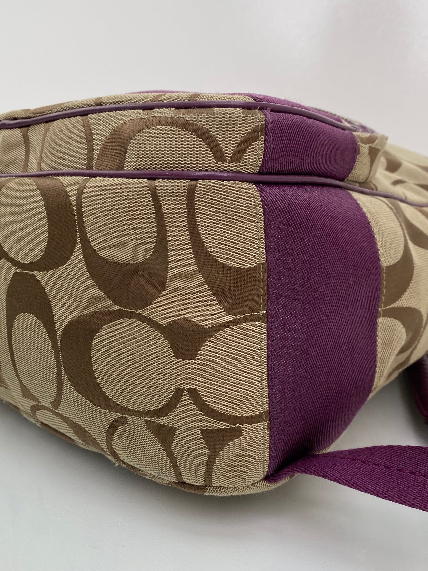 Coach Brown Canvas & Purple Leather Backpack