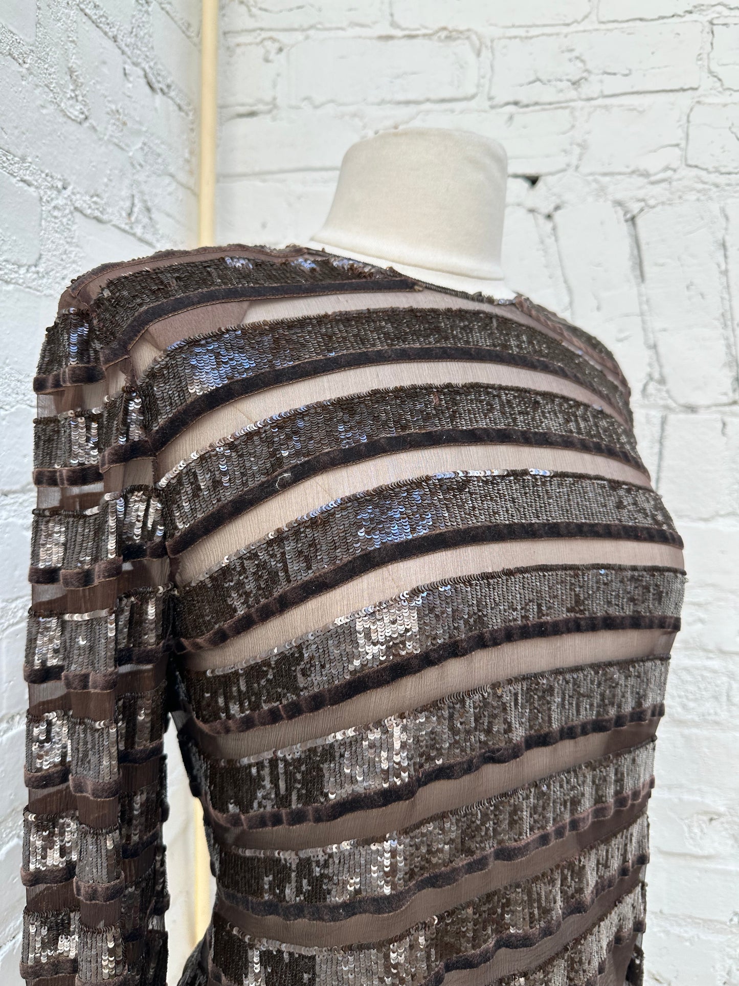 Oscar de la Renta Brown Sequin Blouse 6