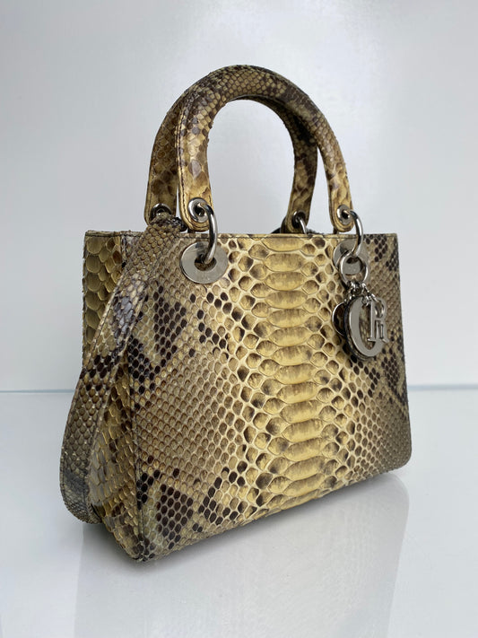 Christian Dior Lady Dior Yellow & Black Python Bag SHW