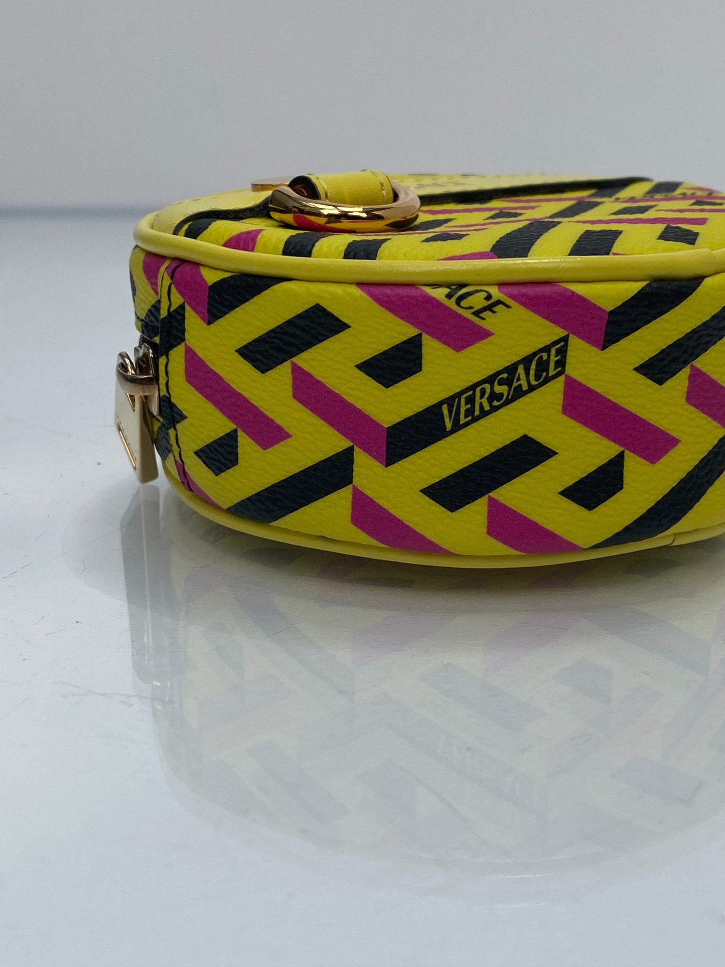 Versace Yellow Vintage La Greca Round Zip Pouch