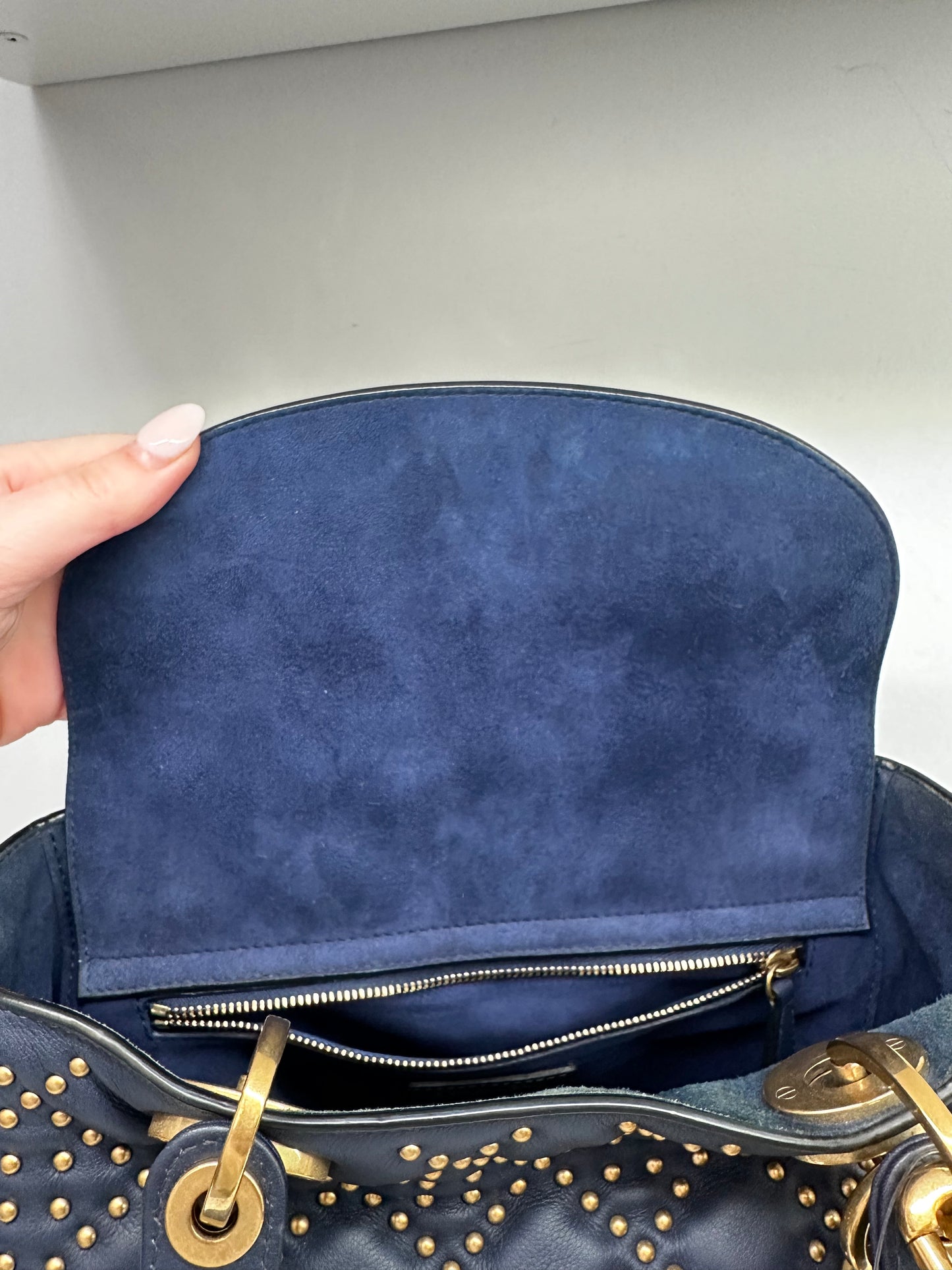 Christian Dior Navy Lady Dior Cannage Bag