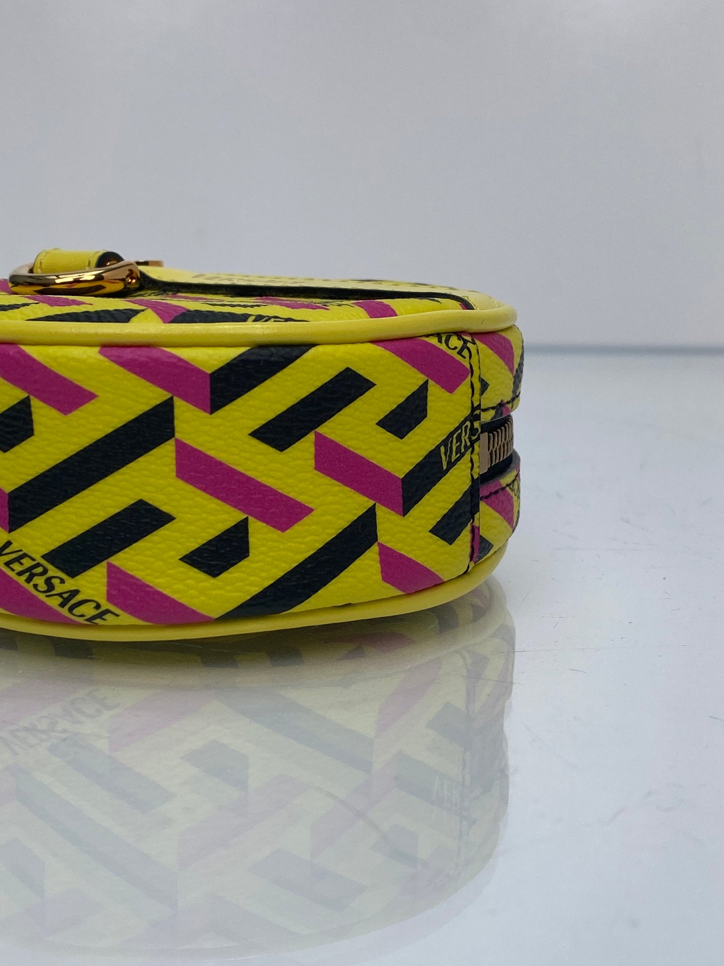 Versace Yellow Vintage La Greca Round Zip Pouch