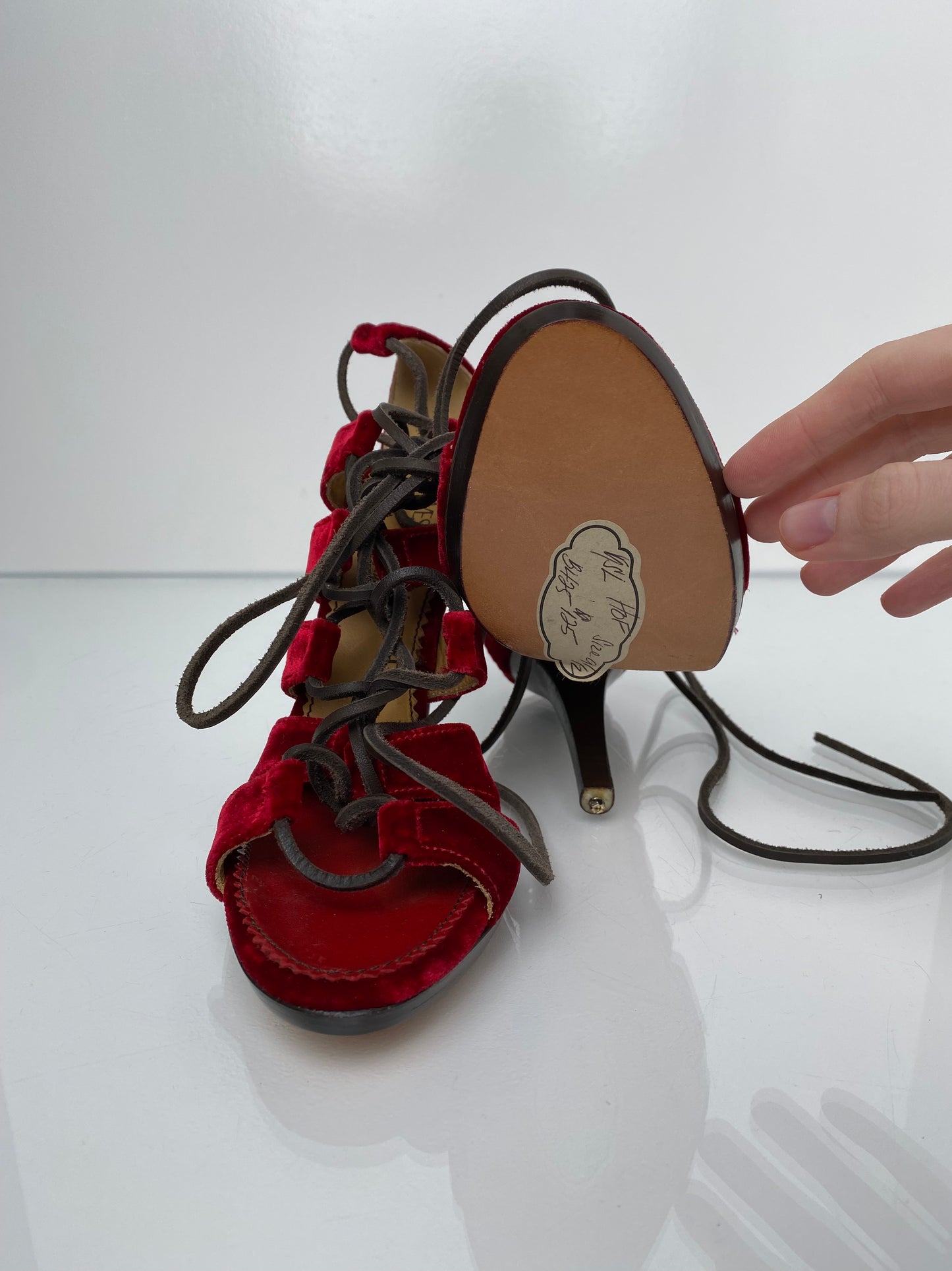 Saint Laurent Red Velvet Heels, 38.5