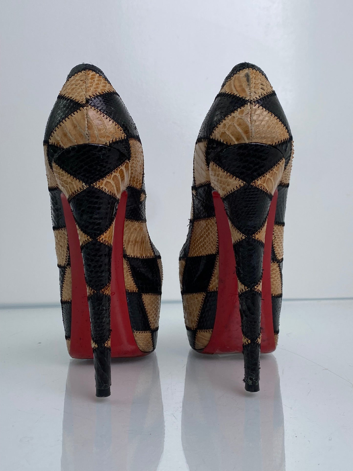 Christian Louboutin Brown & Black Python Checkered Pumps, 39