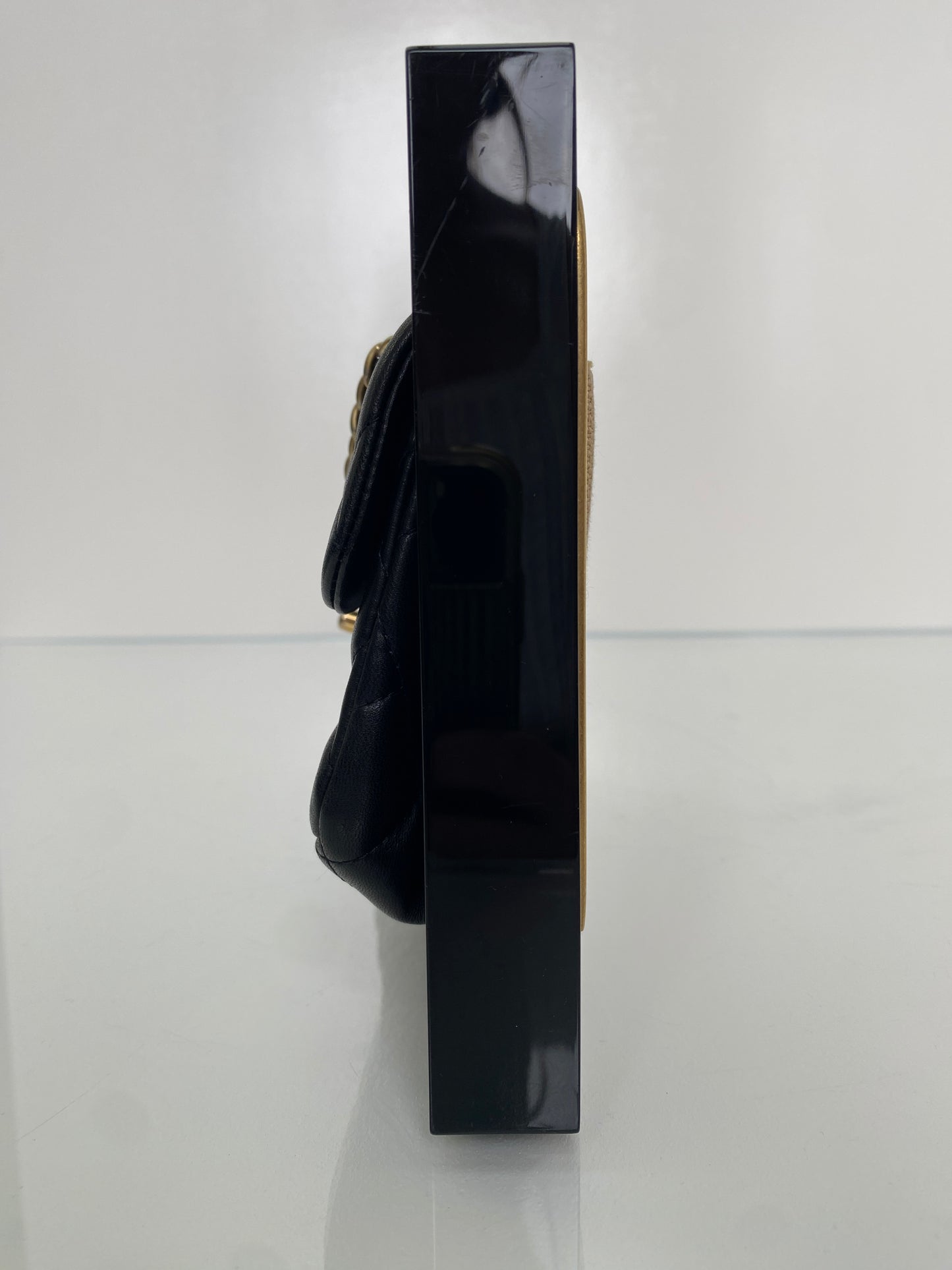 Chanel Black Lambskin 2014 Lambskin & Plexiglass "Collection Privee" Picture Frame Minaudière Bag GHW
