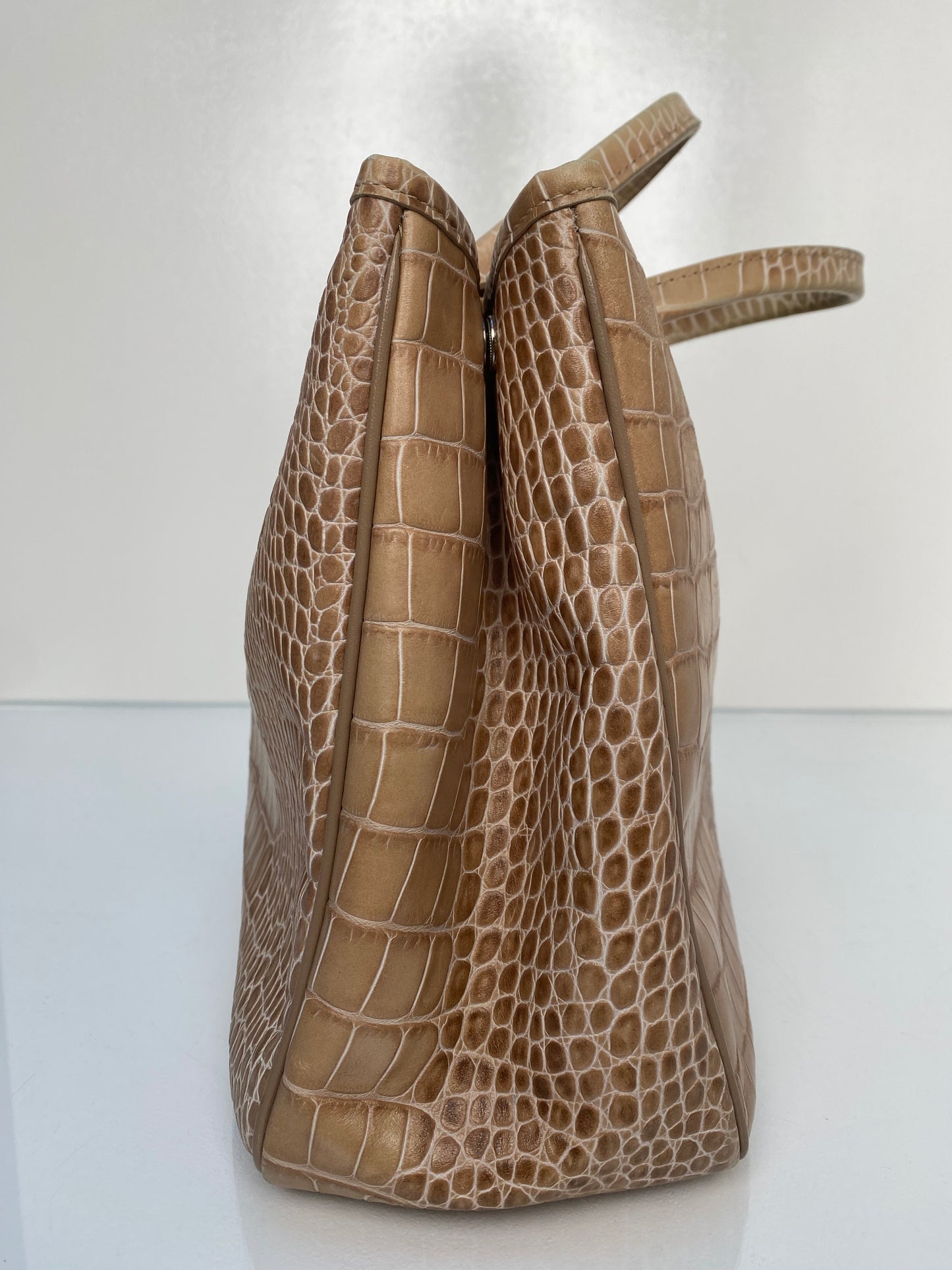 Longchamp Roseau Light Brown Embossed Leather Tote SHW (As Is)