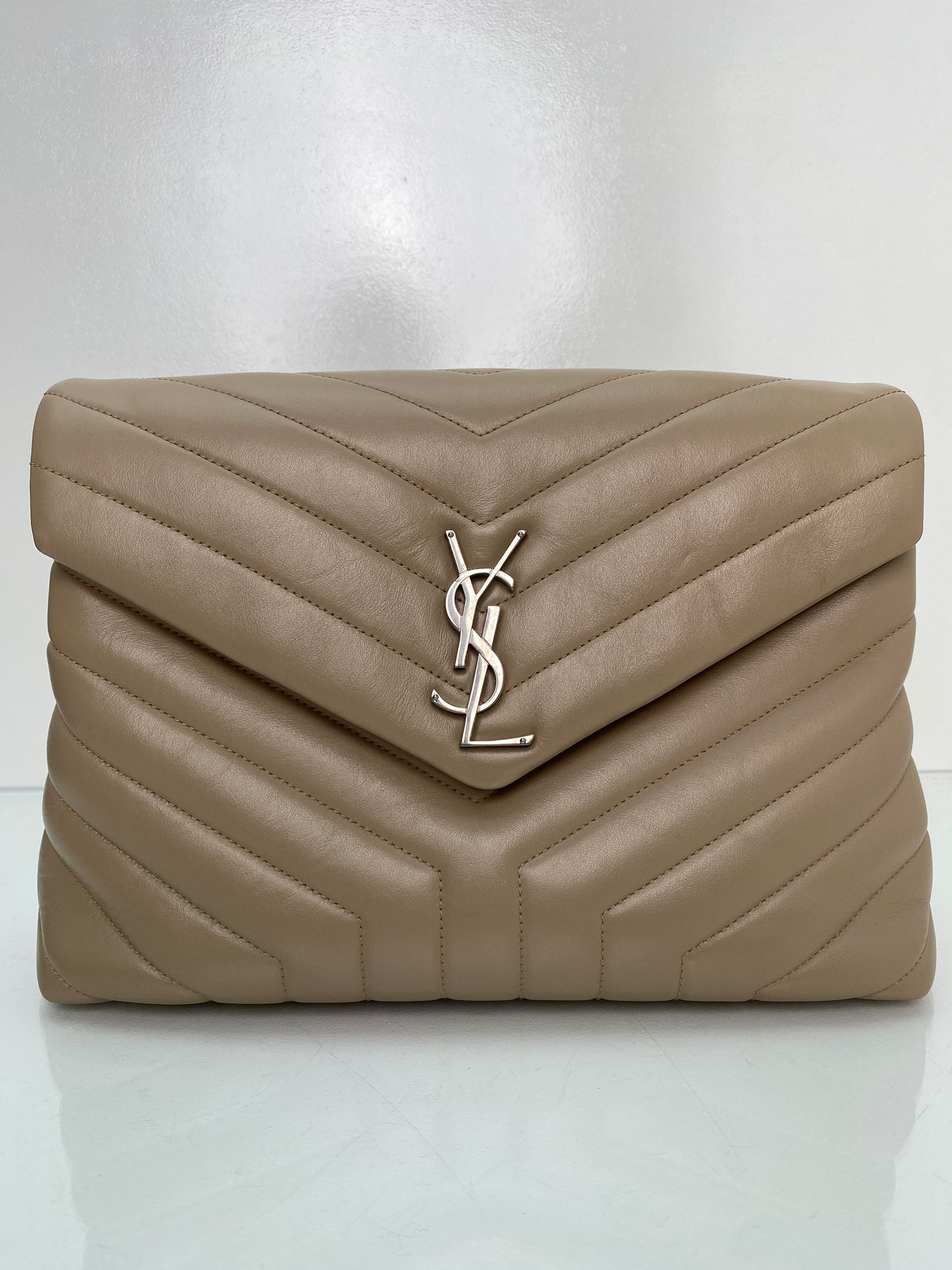 Saint Laurent Lou Lou Beige Leather Shoulder Bag SHW