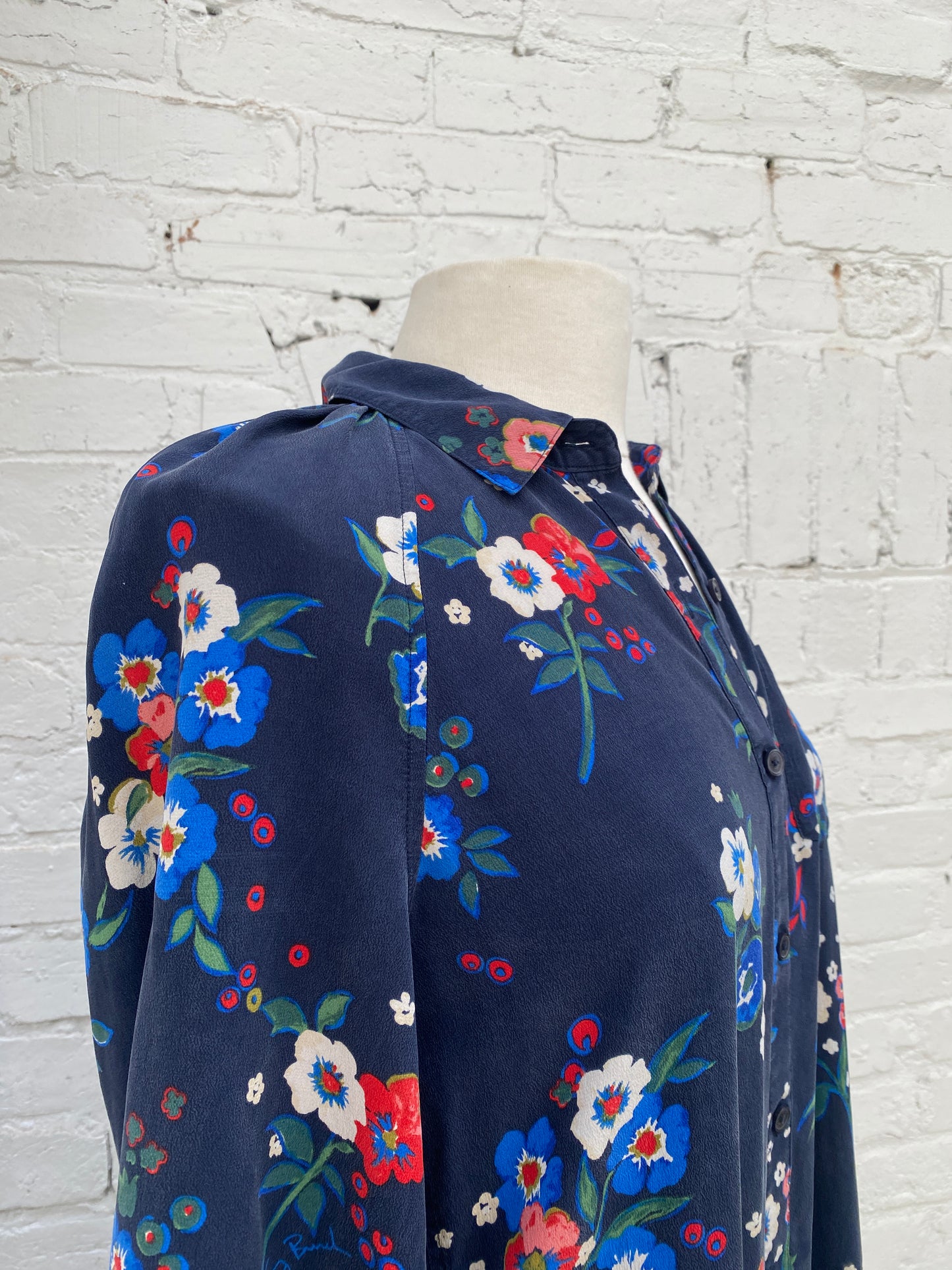 Tory Burch Navy & Floral Multicolor Long Sleeve Dress, 6