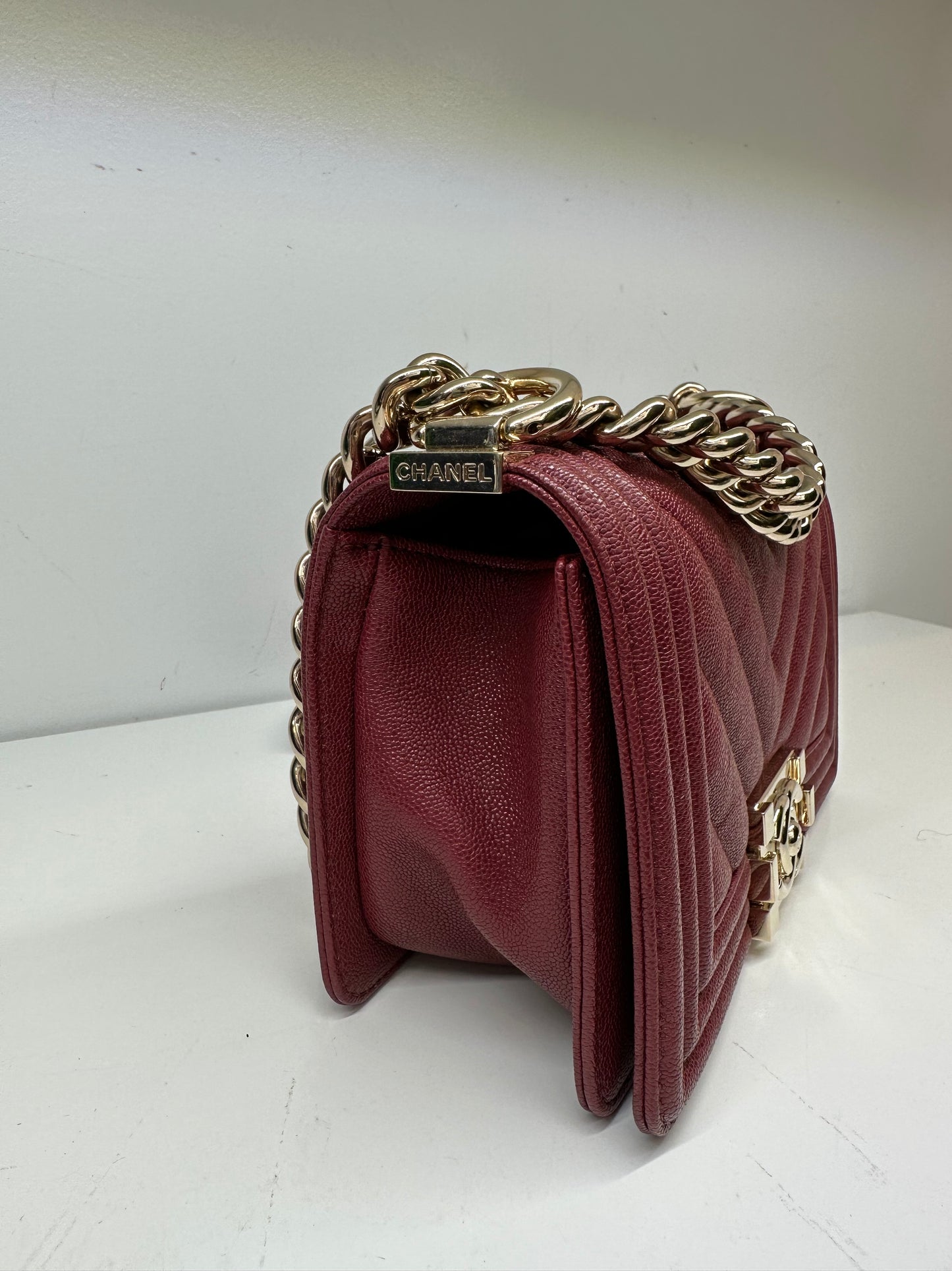 Chanel Boy Small Red Caviar GHW