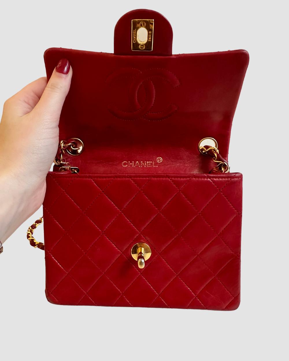 Chanel Vintage Mini Red Lambskin Square Flap Bag GHW