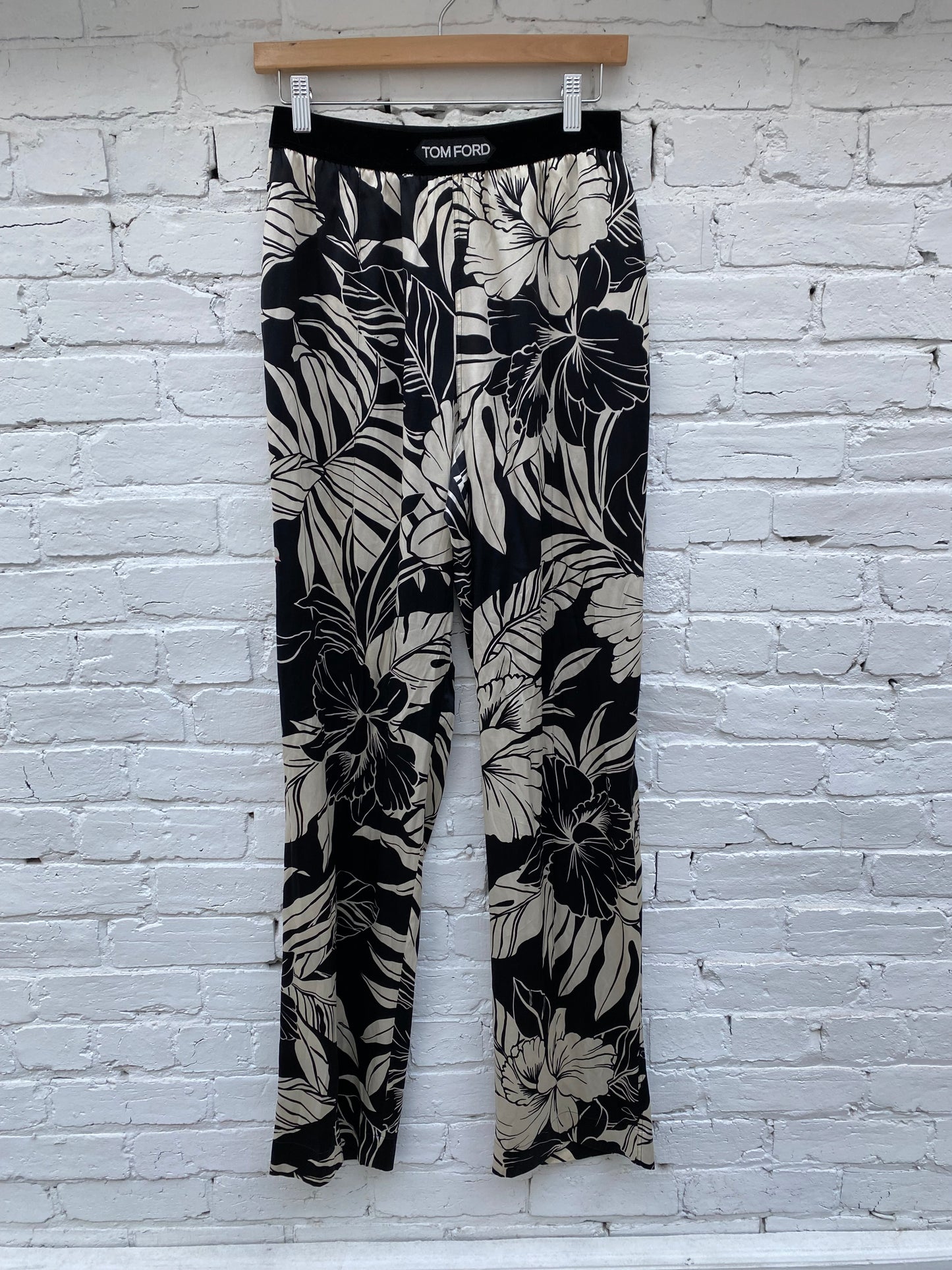 Tom Ford White & Black Floral Silk Pants, L