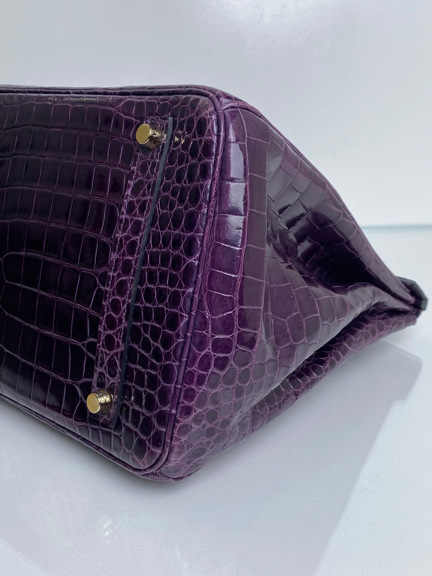 Hermes Birkin 35 Amethyst Shiny Porosus GHW #O
